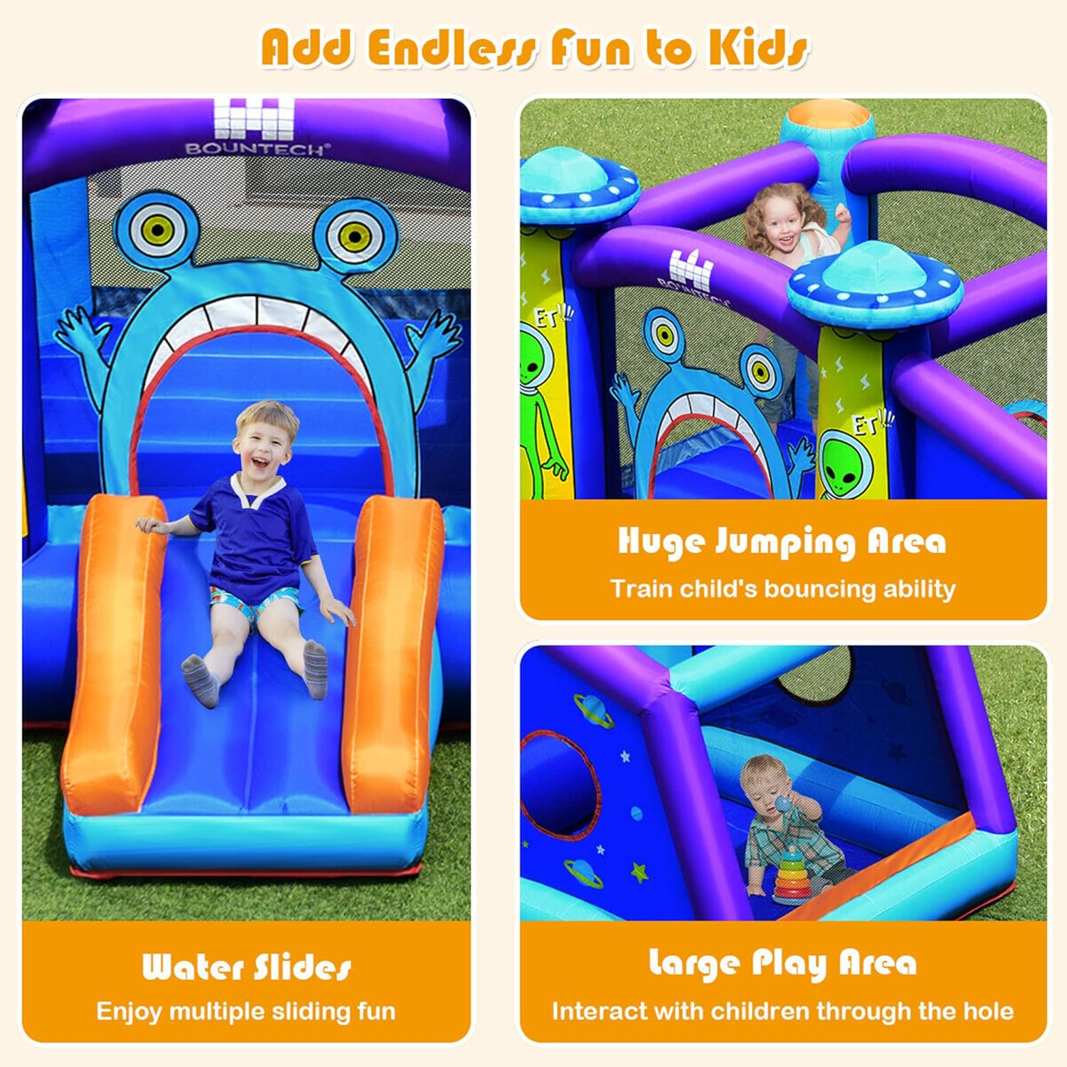 DORTALA Inflatable Bounce House, Alien Style Jumping Bouncy Castle with Slide, Ball Pit, Mesh Protection, Carry Bag, Stakes & Repair Kit, Kits Jumper Indoor Out door, Easy Set Up for Hours of Backyard