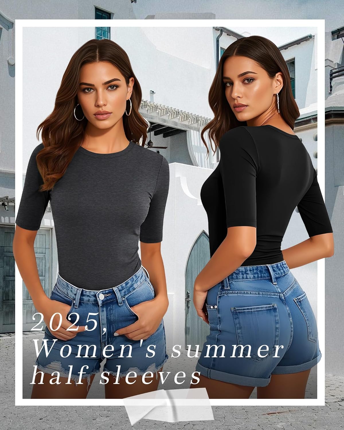 Neer 4 Pack Women's Half Sleeve Tops Elbow Length Slim Fit Crewneck T-Shirts 1/2 Sleeve Casual Summer Basic Tees - Image 7