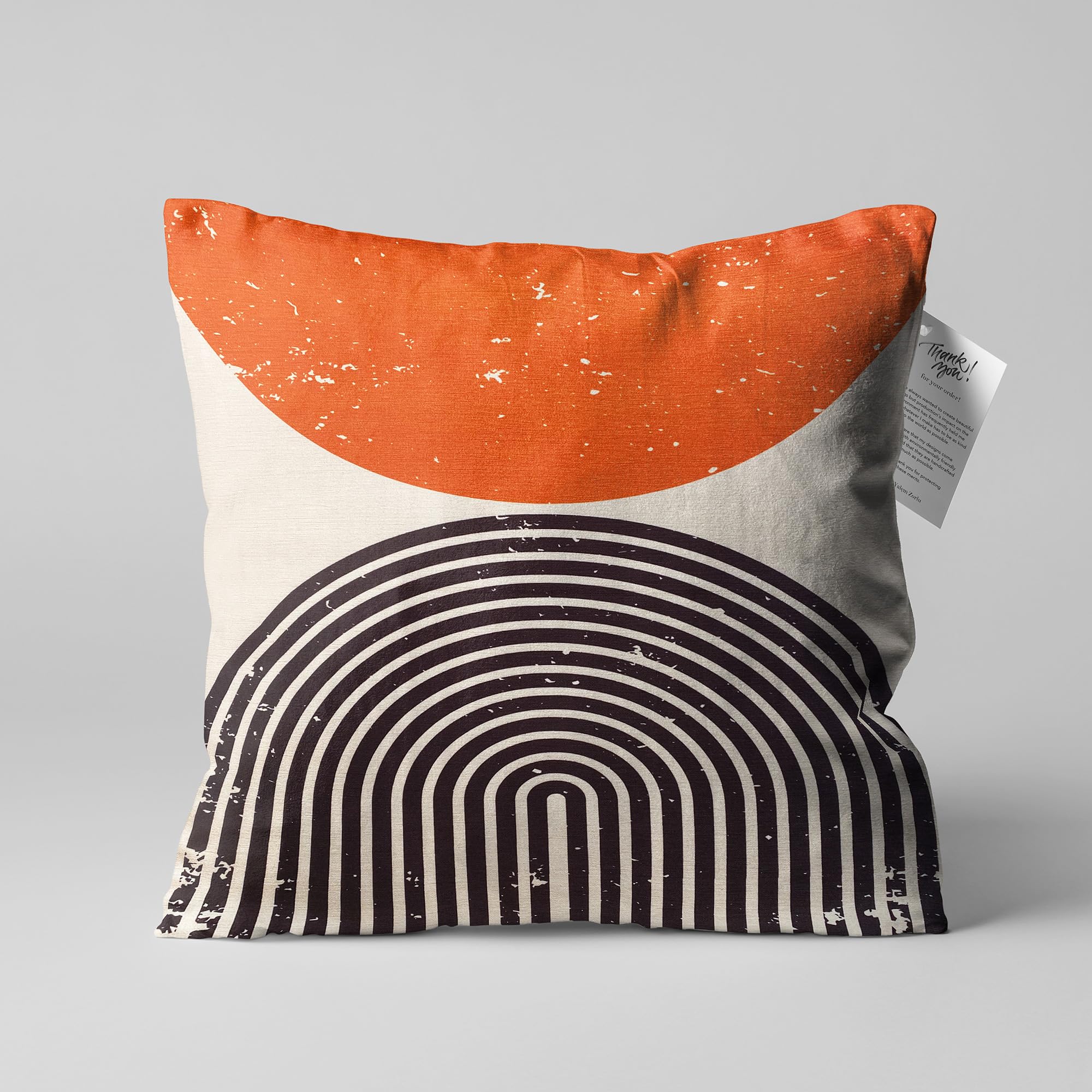 OyzShop Abstract Beige Cushion Cover with Orange Black Bauhaus Themed, Double Sided on the Soft Short Pile Velvet Fabric with Multi Sizes, OEKO-TEX 43x43cm (17x17 Inches) - Cover Only