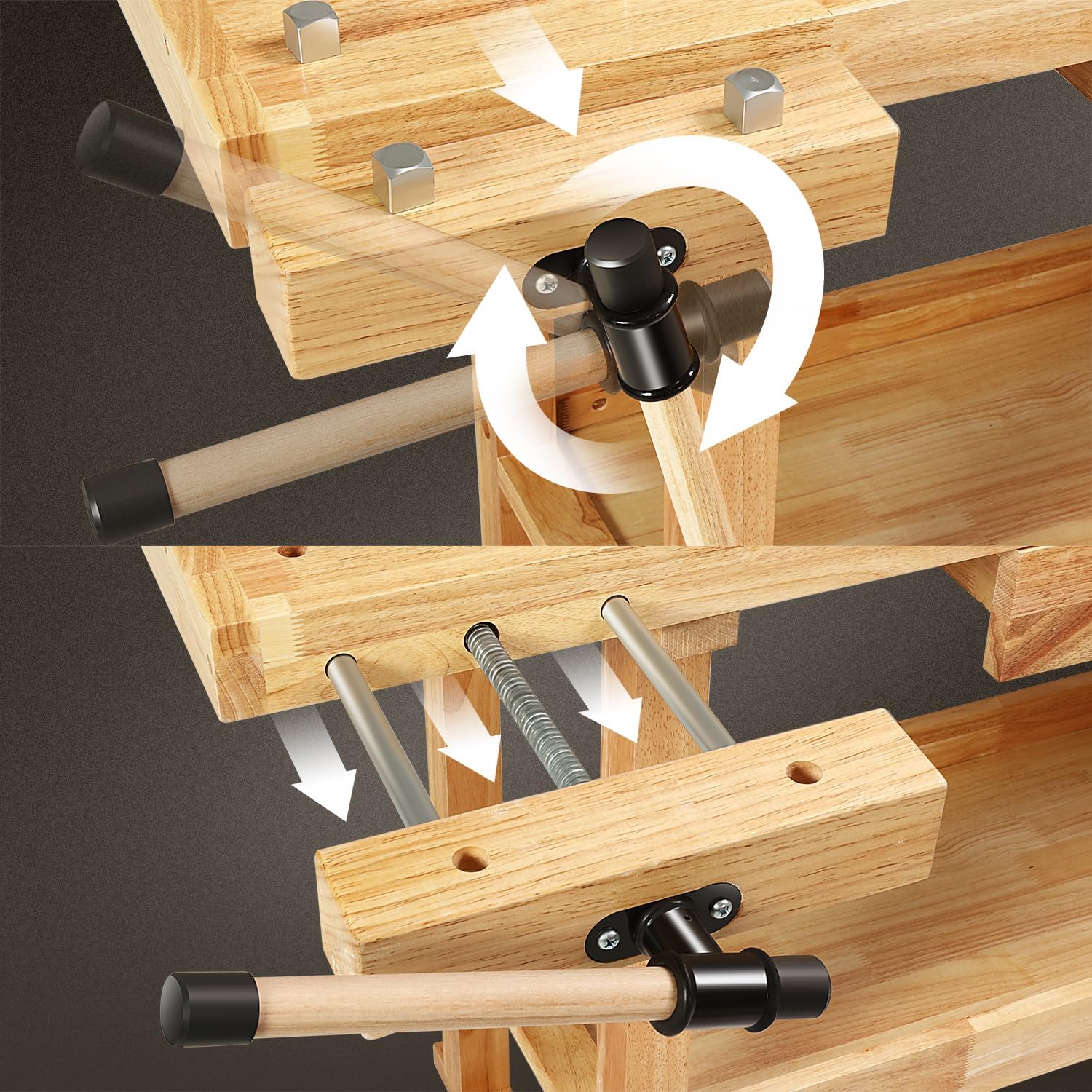 DNA Motoring Heavy Duty Wood Workbench, Wooden Workbench with Drawer for Workshop, Garage, W/Adjustable Handle, TOOLS-00522