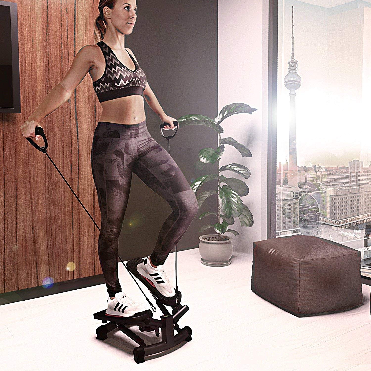 Sportstech STX300 Stepper Twister Stepper con Power Ropes - STX300 - Stepper giratorio y sidestepper para principiantes y avanzados, con pantalla, resistencia al entrenamiento en casa