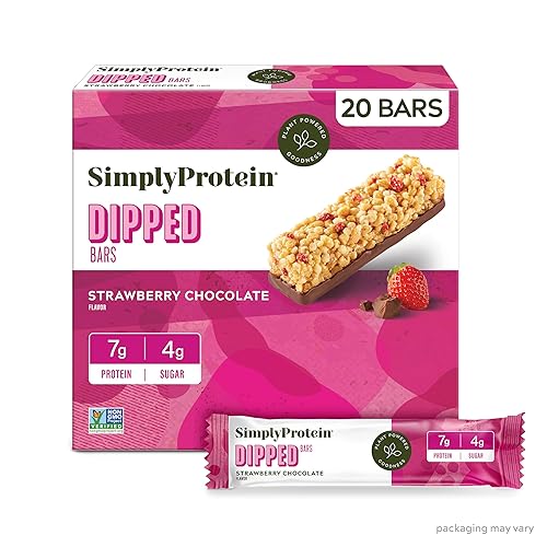 Miniatura 1 de SimplyProtein - Barras de proteínas bañadas en chocolate, paquete de 20, chocolate con fresa, barra baja en azúcar