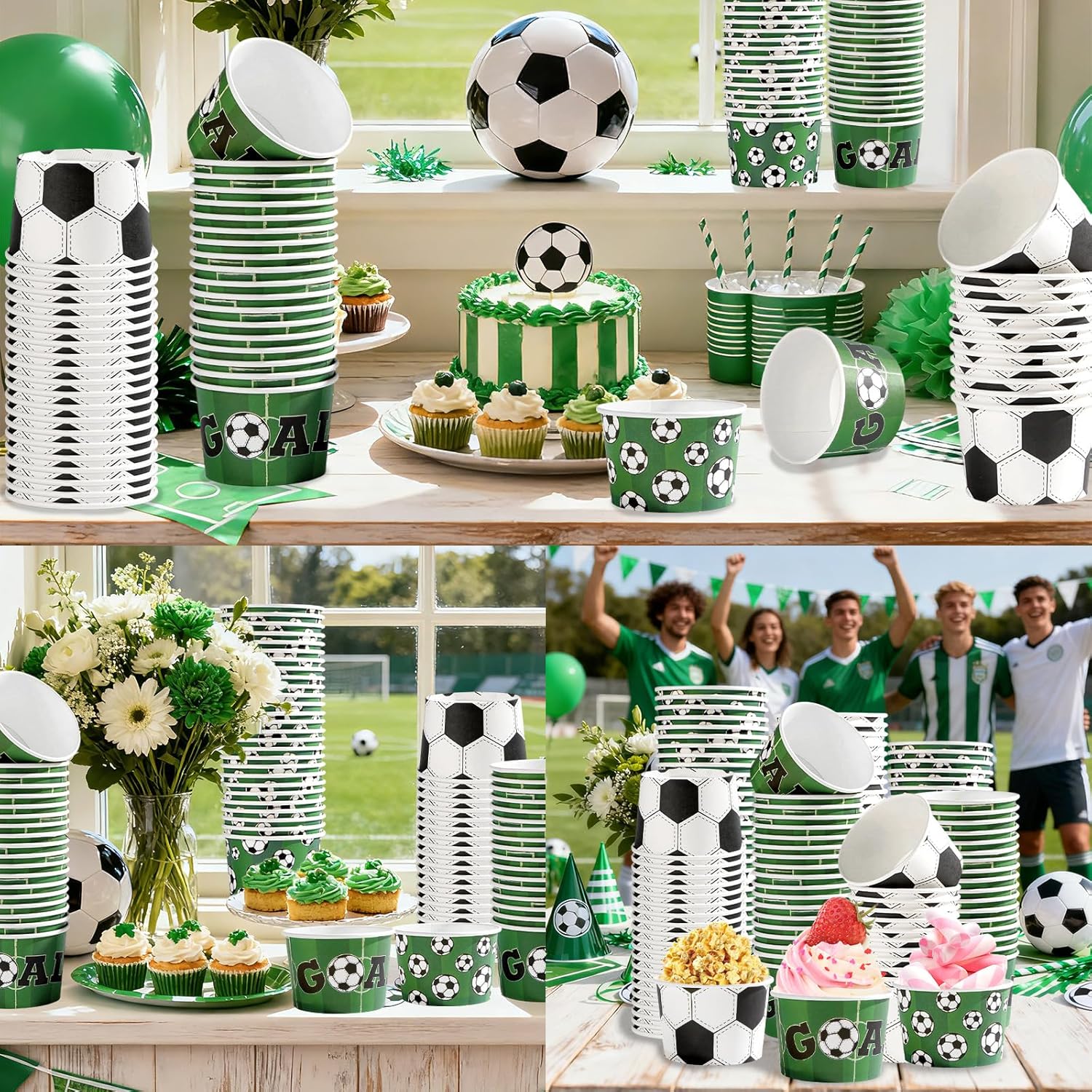 120Pcs Soccer Ice Cream Cups Bowls 12 oz Disposable Soccer Paper Dessert Snack Bowls Sports Themed Food Yogurt Containers for Sports Birthday Party Decorations Supplies