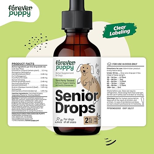 Miniatura 7 de Forever Puppy Senior Dogs Drops - Complejo de apoyo inmunológico y cerebral para perros ancianos de todas las razas y tamaños, vitaminas y
