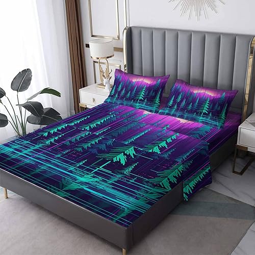 Neon Forest - Juego de sábanas tamaño Queen, sábanas de microfibra suave, bolsillo profundo y patrón sin arrugas, 4 piezas (1 sábana bajera, 1
