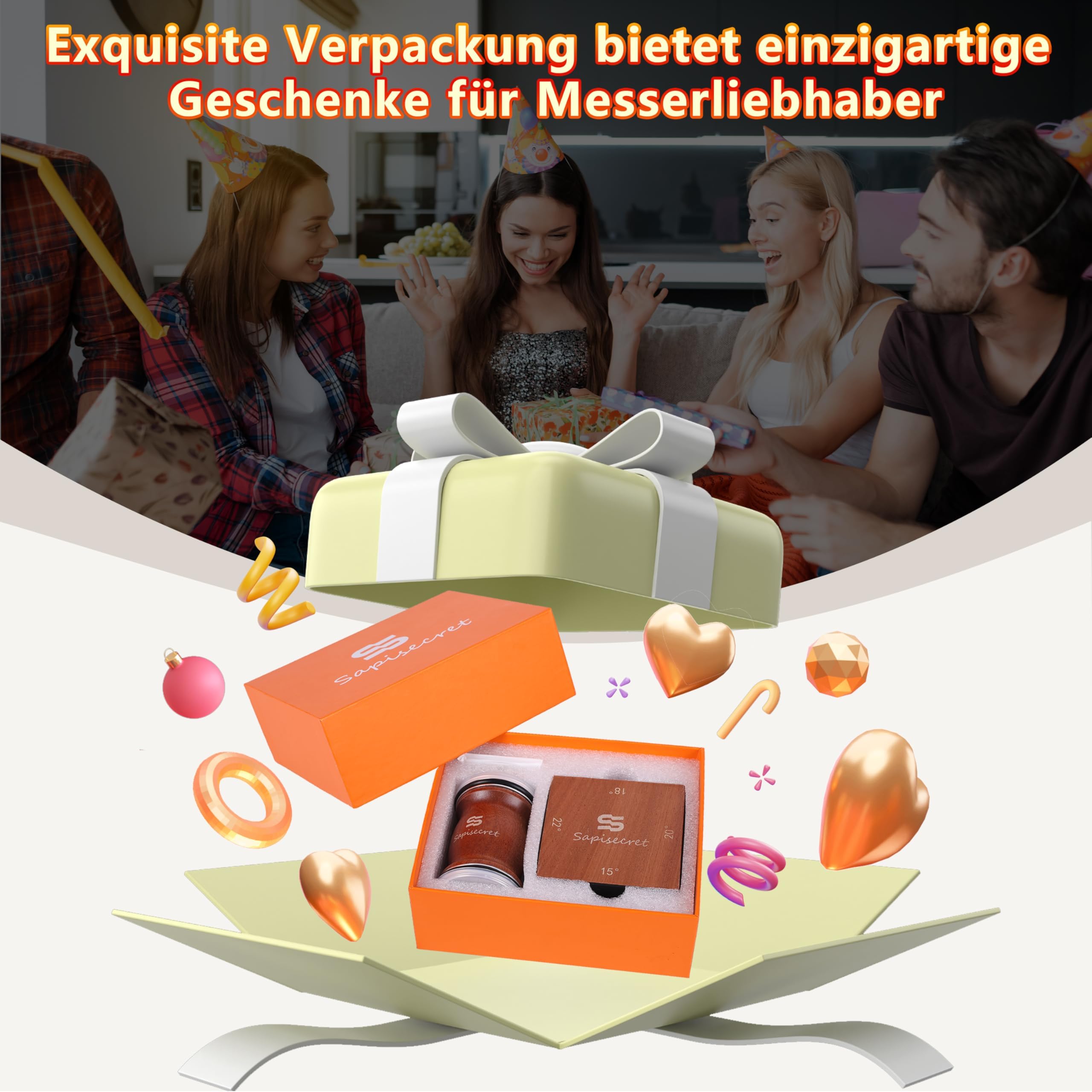 Rollschleifer Messerschärfer – Manueller Schnellschärfer für kleine Messer, Küchenmesser Set, Sapele Holz, 12°/15°/20°/25° Winkel, austauschbare Schleifscheiben 400/1000 – Sapisecret