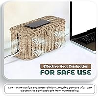 Vista 6 de BLUEWEST Large Cable Management Box, Natural Rattan Cable Cord Organizer Boxes for Power Strip – 2 Open Slots Cords Hider Box for TV Wires
