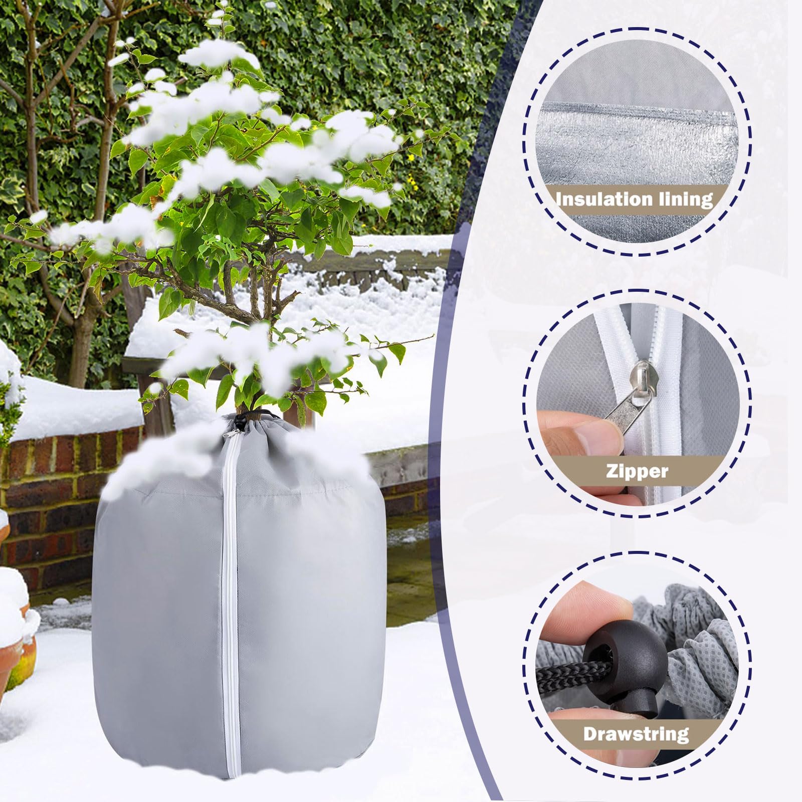 Protector térmico para macetas, 2 bolsas protectoras para plantas en macetas, con cremallera y cordón, protección de invierno para plantas en macetas, doble aislamiento para plantas y raíces
