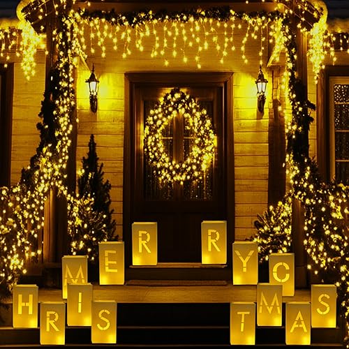 Miniatura 6 de Decoraciones de Feliz Navidad, bolsas de luminarias, letras iluminadas con pétalos de rosa y velas para decoración de fiesta de Navidad y Año Nuevo