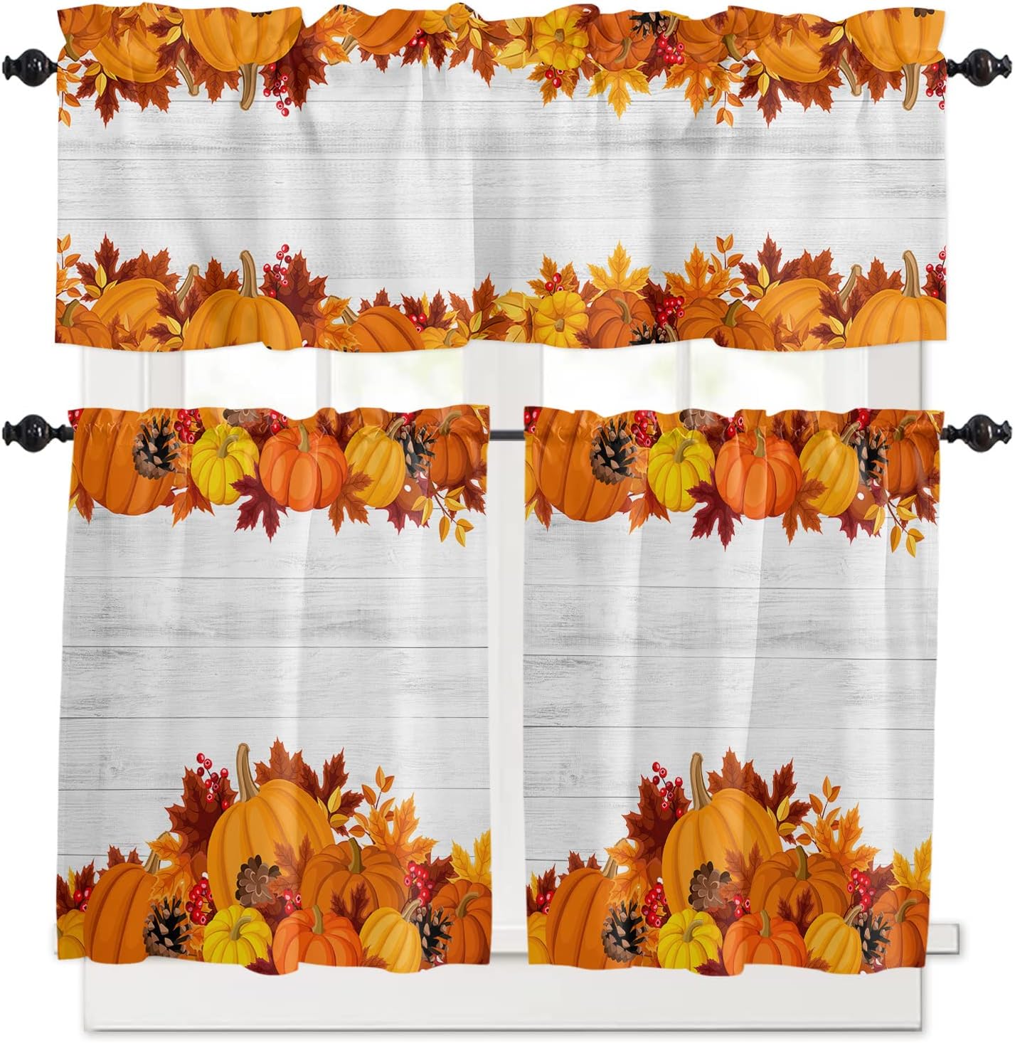 Amazon.com: FACAMAO Thanksgiving Kitchen Curtain Valance and Tiers Set ...