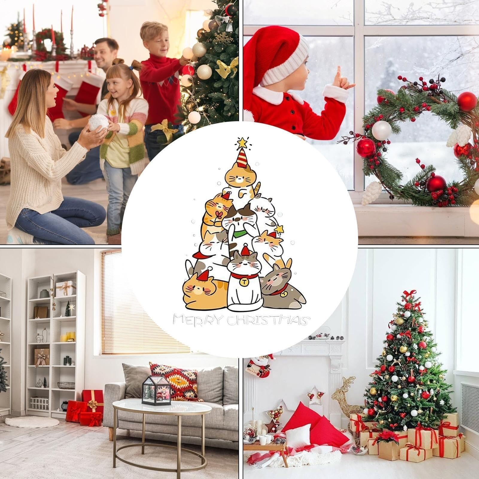 weihnachtsdeko fenster Weihnachtsfensteraufkleber, wiederverwendbare Katzen-Weihnachtsbaumaufkleber, PET-Stachelaufkleber for Weihnachtsfensterdekoration for Fenster selbstklebend(Mittel)
