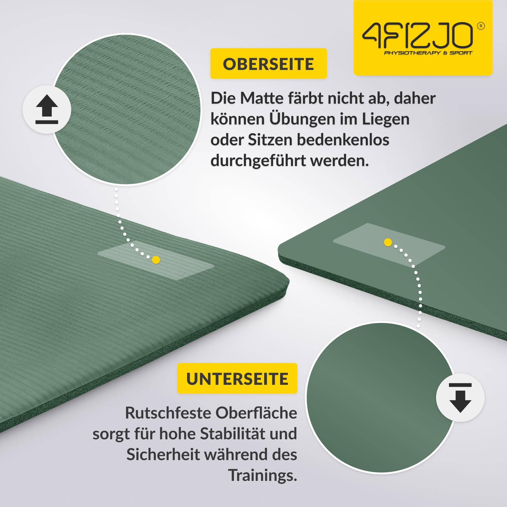 4FIZJO Fitnessmatte mit Tragegurt, Abm. 180x60 cm, NBR-Schaumstoff, Rutschfest, Komfort, In & Outdor, Pilatesmatte, Yoga Matte, Sportmatte, Gymnastikmatte, Trainingsmatte