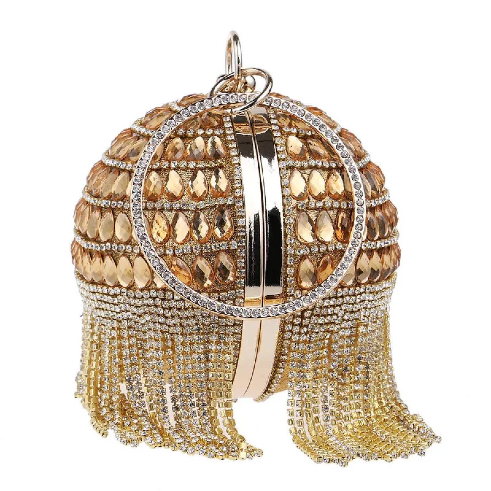 Abendtasche Damen Clutch Ball Quaste Frauen Party Metall Kristall Clutches Abend Hochzeits Tasche Braut Schulter Handtasche Armbänder Clutch
