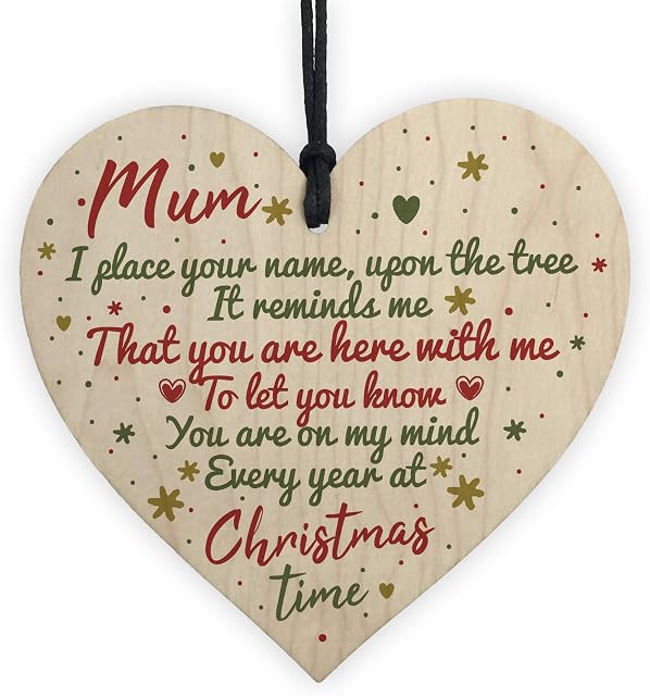 RED OCEAN Mum Memorial Christmas Tree Bauble Decoration Handmade Wooden Hanging Heart Sign Gift For Mum Mother Keepsake