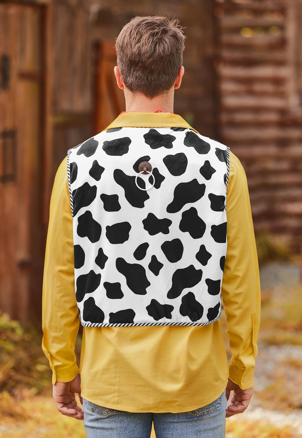 Arvilhill Men's Cow Print Vest 3 Pcs Halloween Adult Cowboy Woody Costume Outfit Vest Scarf Badge (S-3XL)