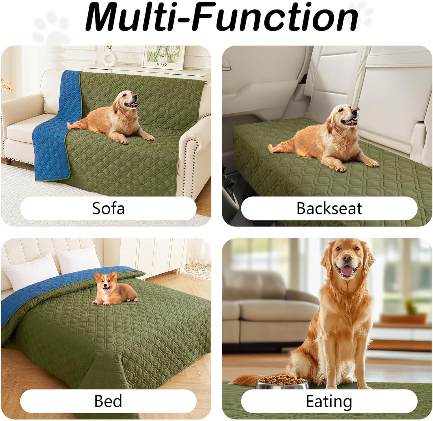 hyha Waterproof Dog Bed Blanket, Soft Pet Blankets, Waterproof Couch Cover for Dogs, Reversible Sofa Covers Washable for Furniture (40x80 Inch, Green/Navy Blue) - Image 6