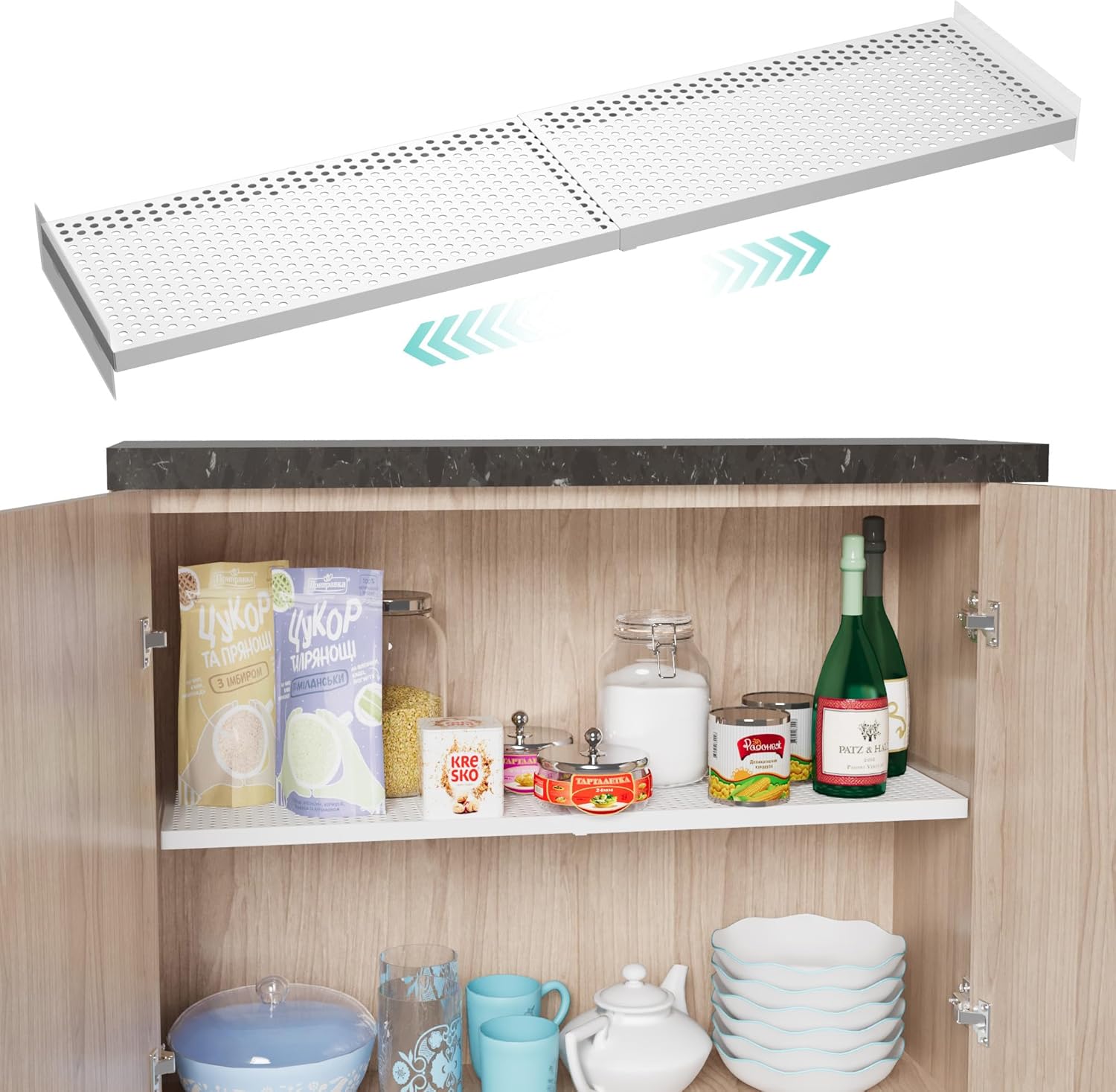 jkxoo Expandable Closet Shelf Organizer, Adjustable Shelves