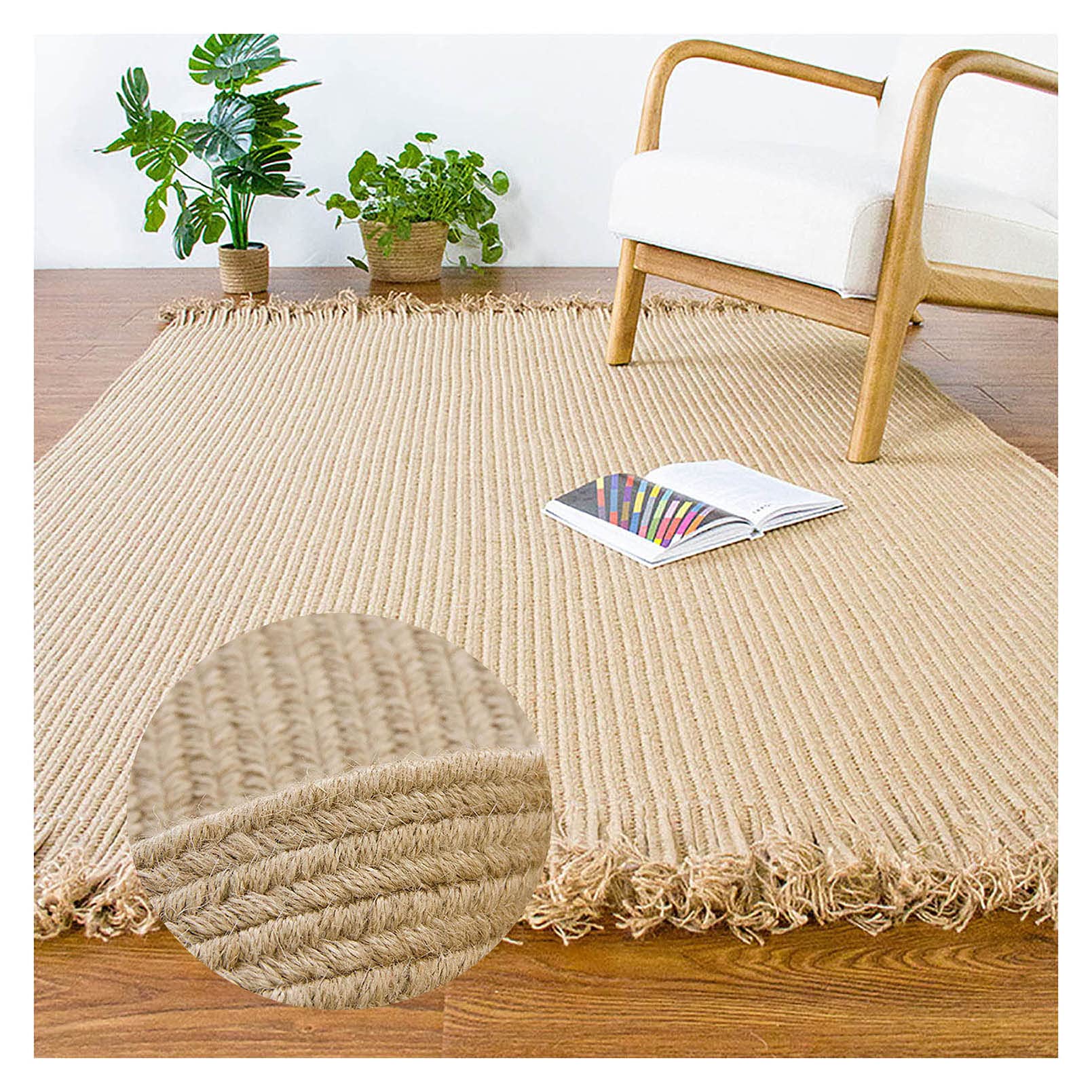 Tapis en jute tissé à la main tapis de salon en fibre naturelle tressée sur mesure