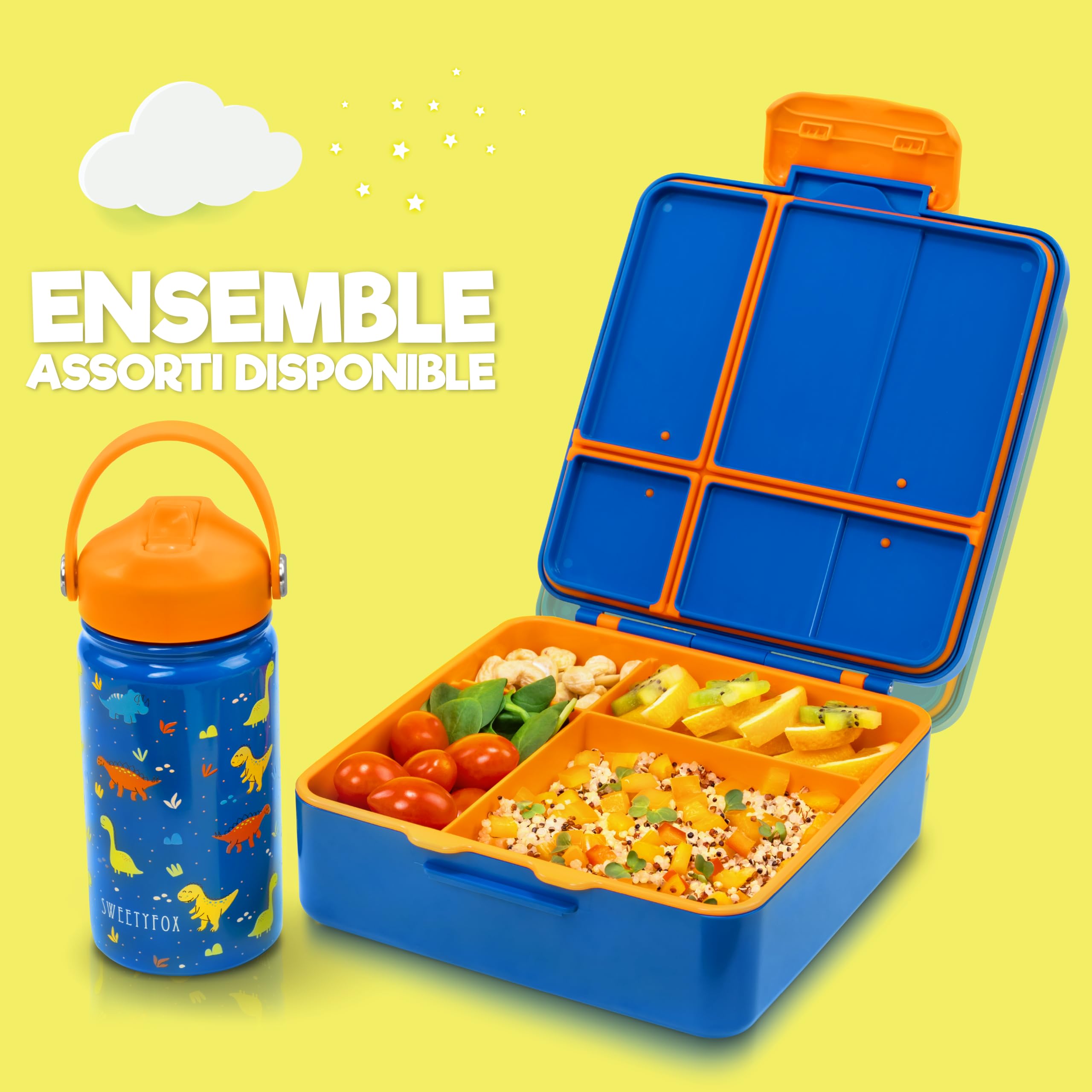 Sweety Fox - Gourde Isotherme Enfant Dino avec Pailles et Goupillon - Gourde Enfant INOX sans BPA pour Enfants de 3 Ans et Plus