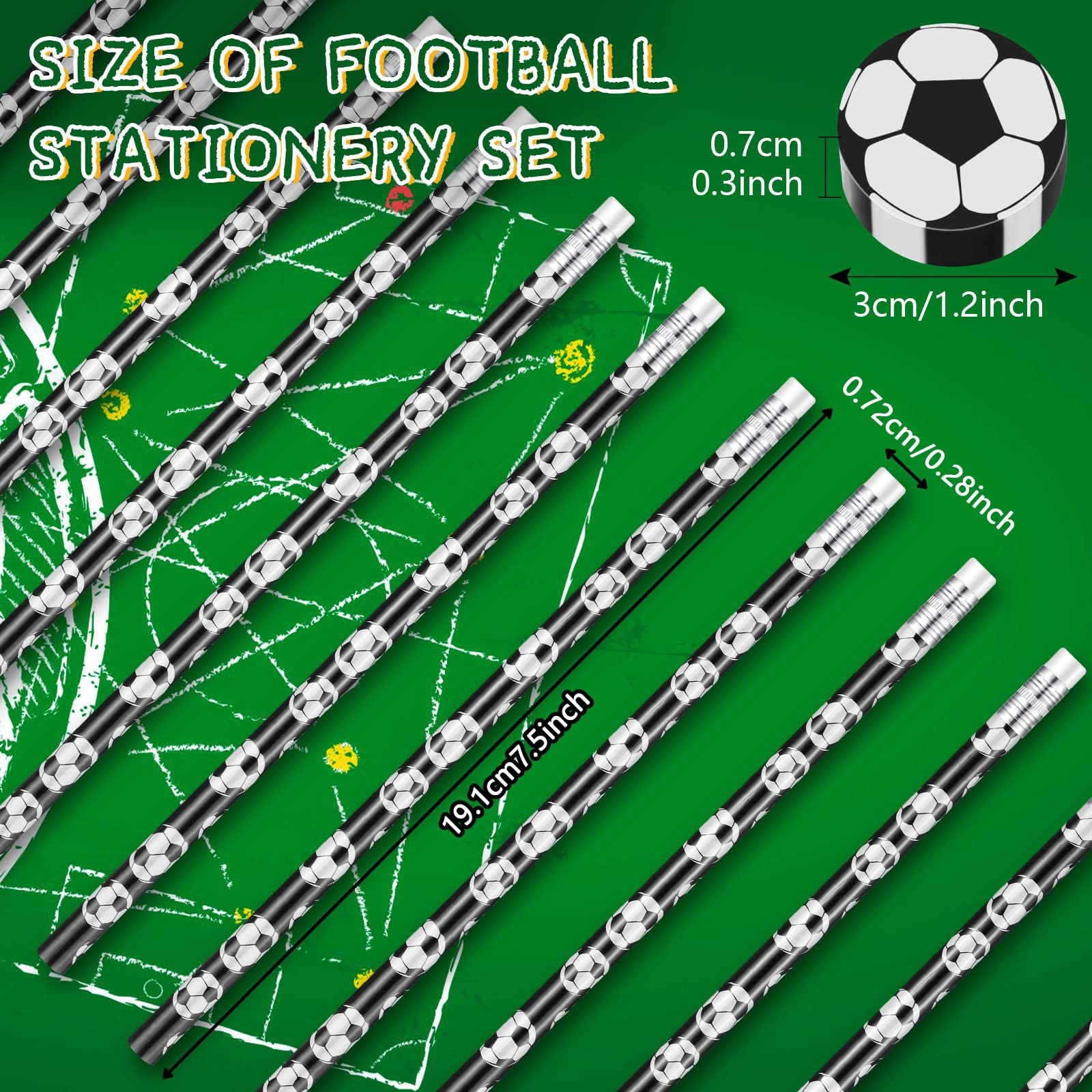 JIANTA 15 Pezzi Set di Cancelleria a Tema Calcio, Matite con Gomma da Calcio, Matite da Calcio con 15Pcs Gomme da Cancellare Calcio, Matite in Legno per Bambini