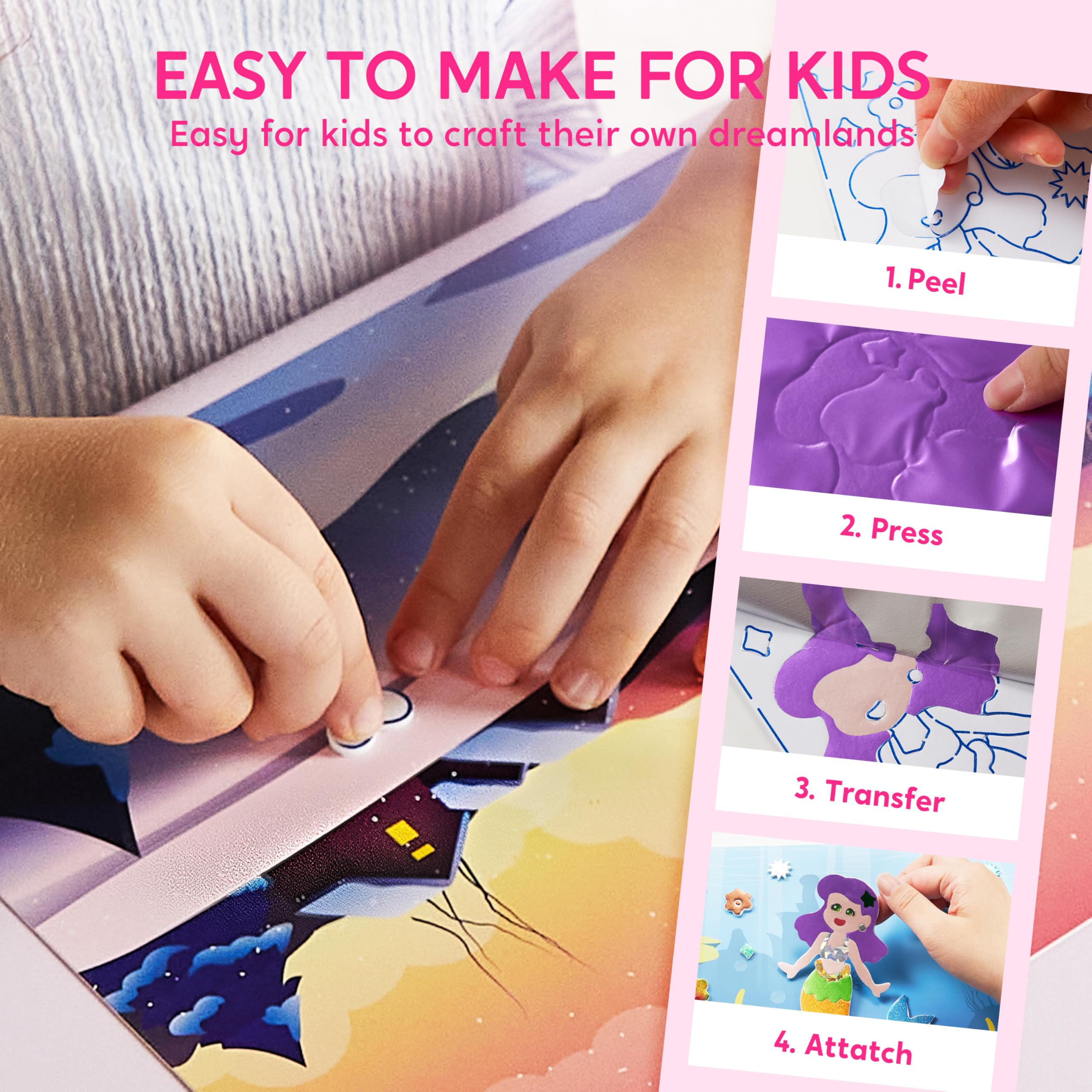 Klever Kits Kit artistico in lamina per bambini, forniture artistiche e artigianali, colorazione senza disordine, adesivi in schiuma laminata, giocattoli da viaggio creativi, regali di compleanno per