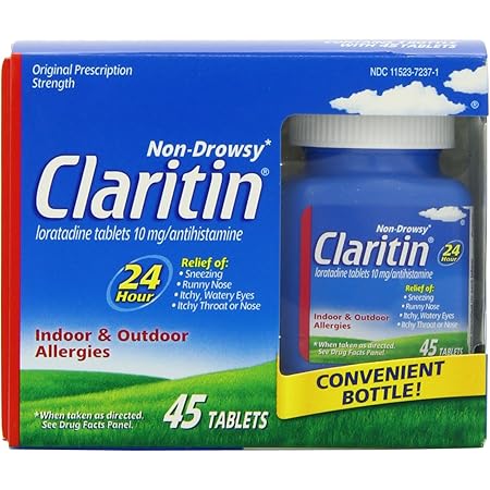 Claritin 24 Hour Allergy Medicine, Non-Drowsy Prescription Strength Allergy Relief, Loratadine Antihistamine Tablets, 45 Count