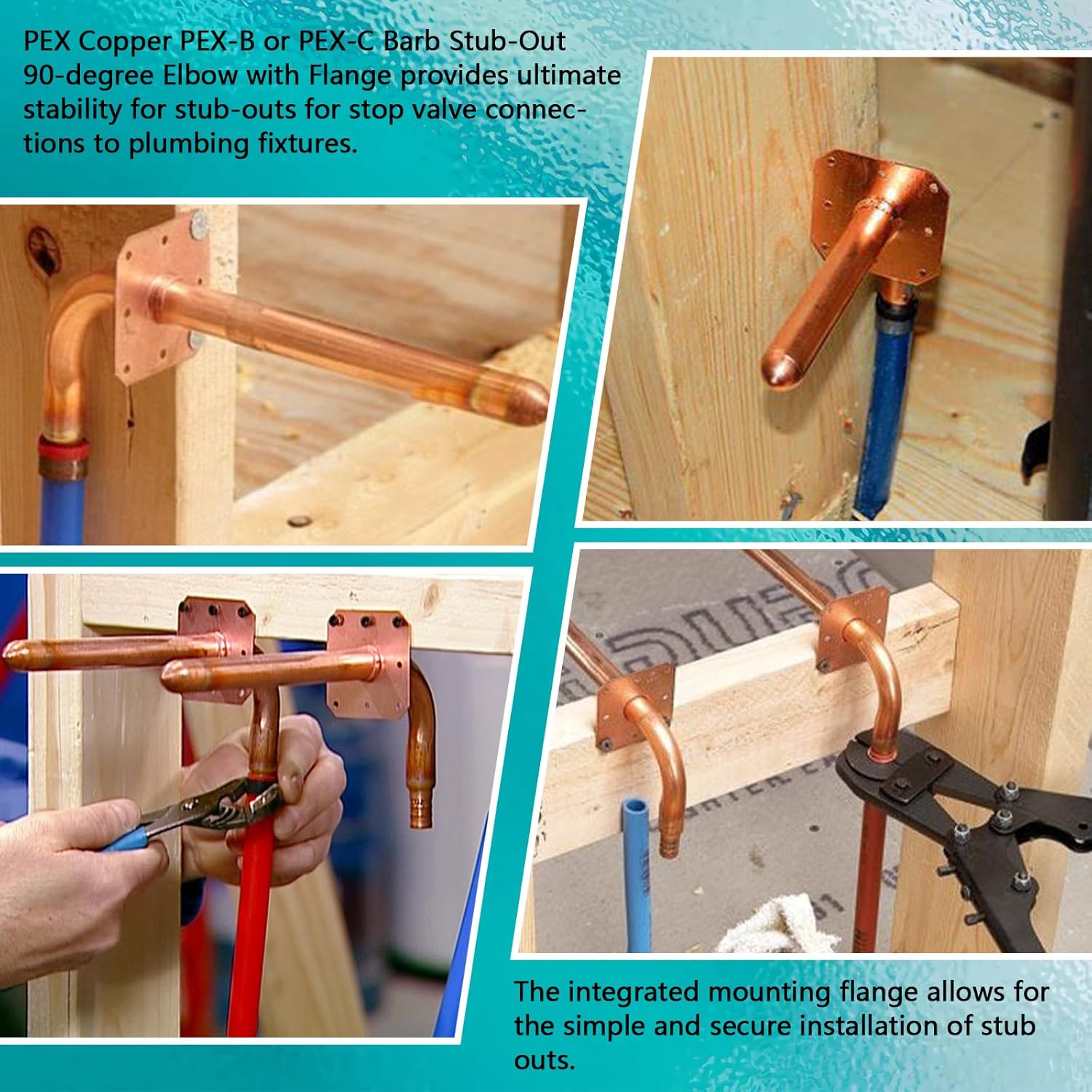 Boltigen 1/2" PEX Copper Stub Out Elbow 5-Pack with Wall Flange - 6 Inch, F1807 Certified with Stainless Steel Crimp Clamps for PEX-B/C Systems