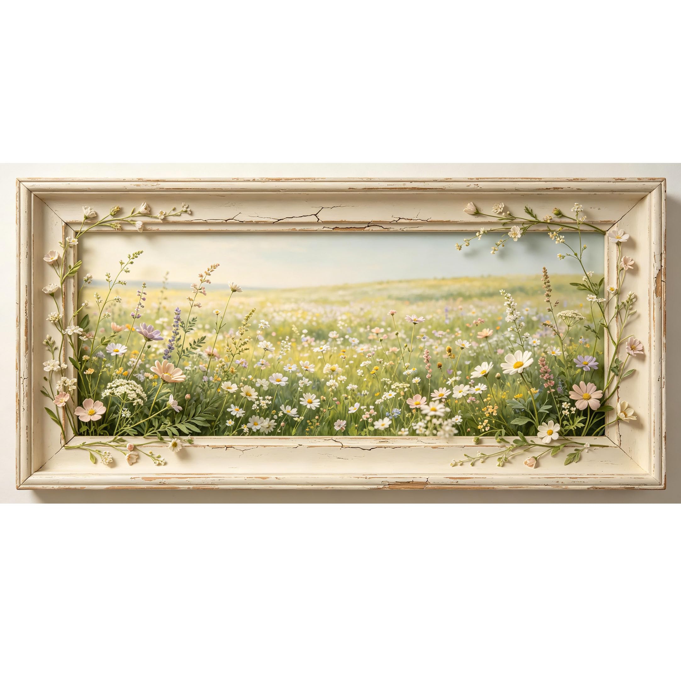 Agglomerix 3D Framed Wall Art Meadow Floral Botanical Farmhouse Oil Painting Texture Large Size SelfAdhesive Removable Wall Decor Prints Artwork for Living Room Bedroom Office