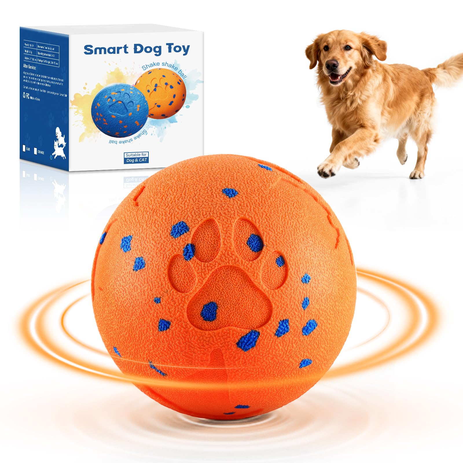 Smart Interactive Dog Ball Auto Rolling - Giocattoli interattivi per cani per masticatori aggressivi, rimbalzante e lanciabile, arancione