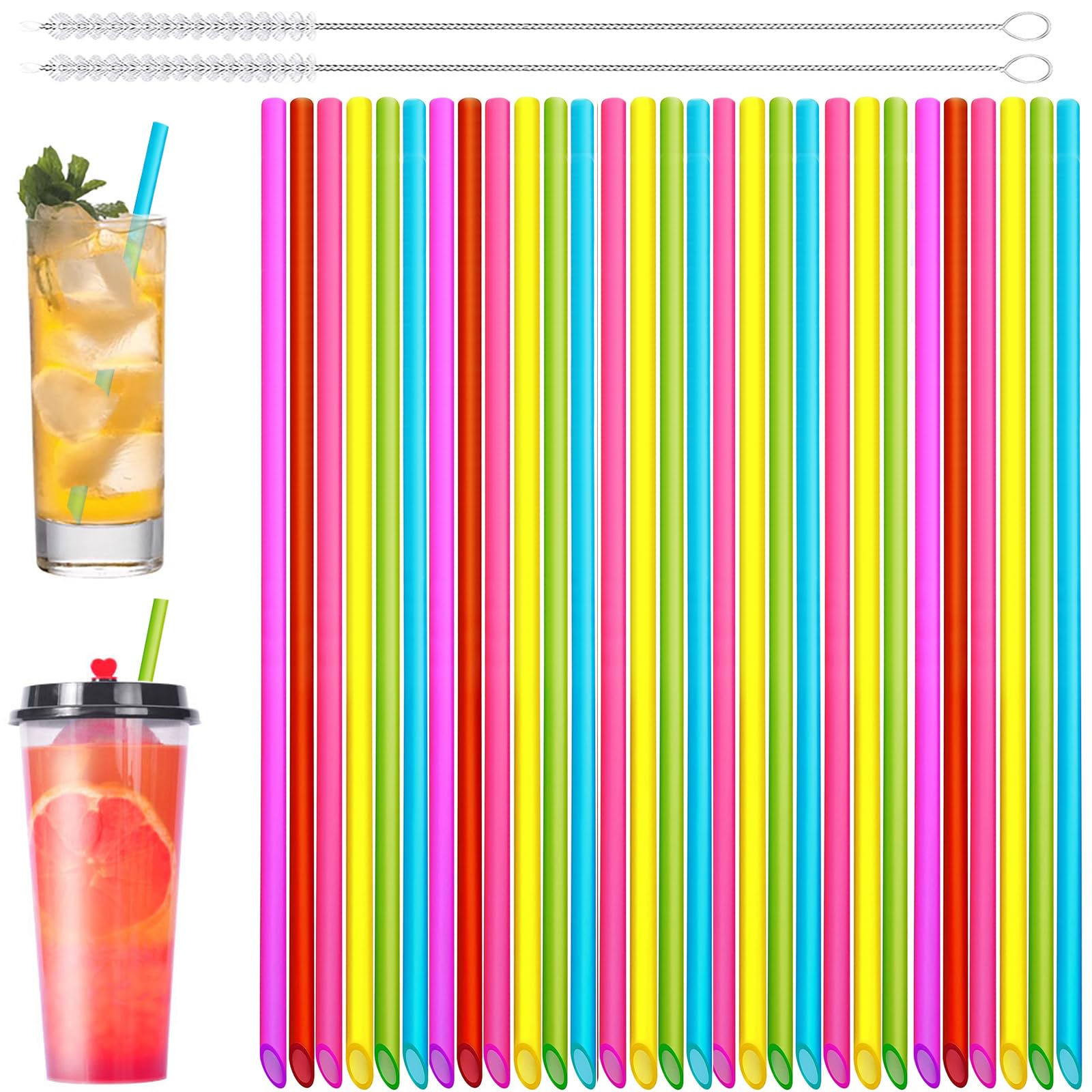 50pcs Reusable Drinking Straws with 2 Cleaning Brushes, Drinking Party Straws, Colored Straws for Drinking Water, Tea, Coffee, Juice, Milk, Wine(260 * 6 mm)