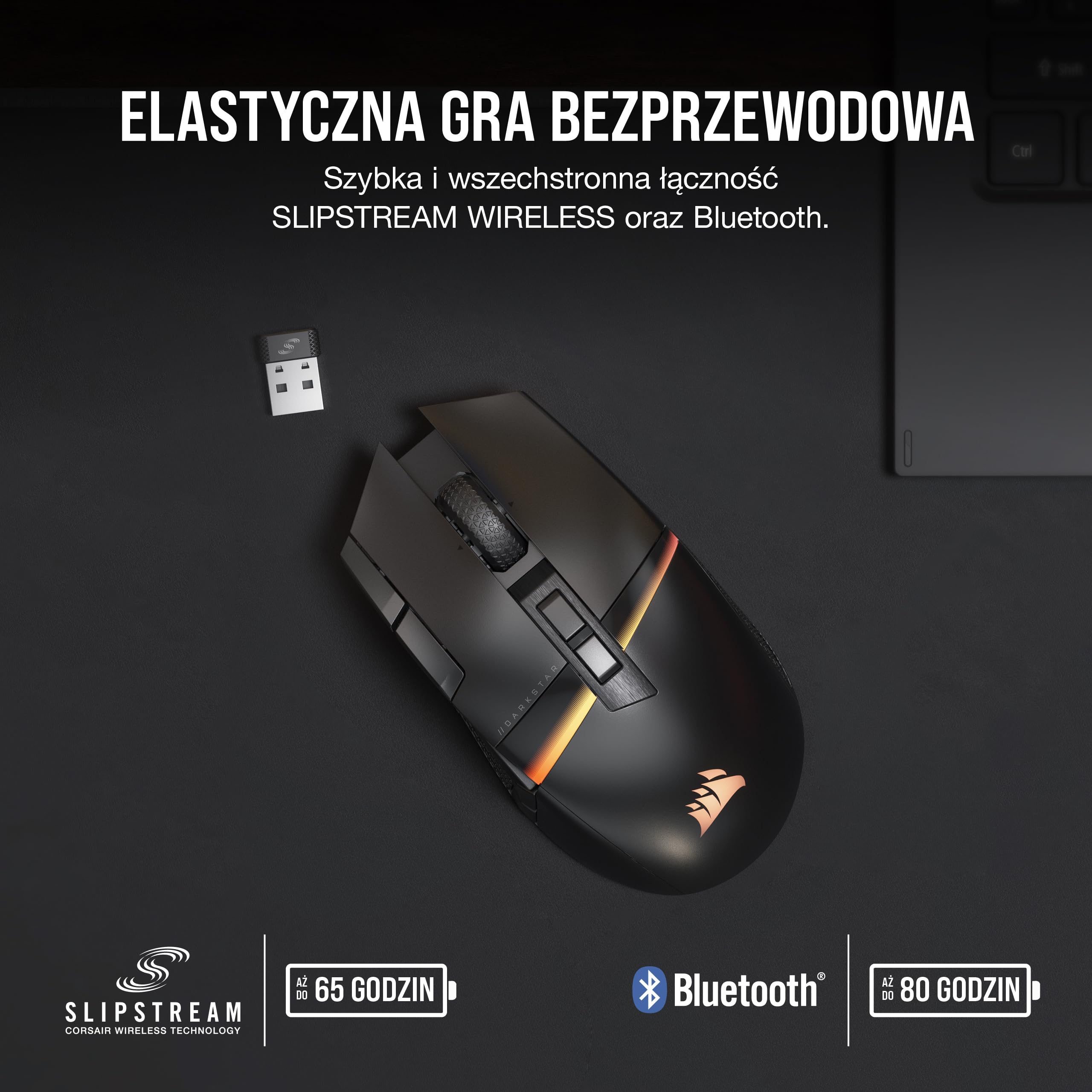 CORSAIR DARKSTAR WIRELESS MMO/MOBA Mysz do Gier - 26 000 DPI - 15 Programowalnych Przycisków - Konstrukcja Redukująca Naprężenia - Długa Żywotność Baterii - Czarny