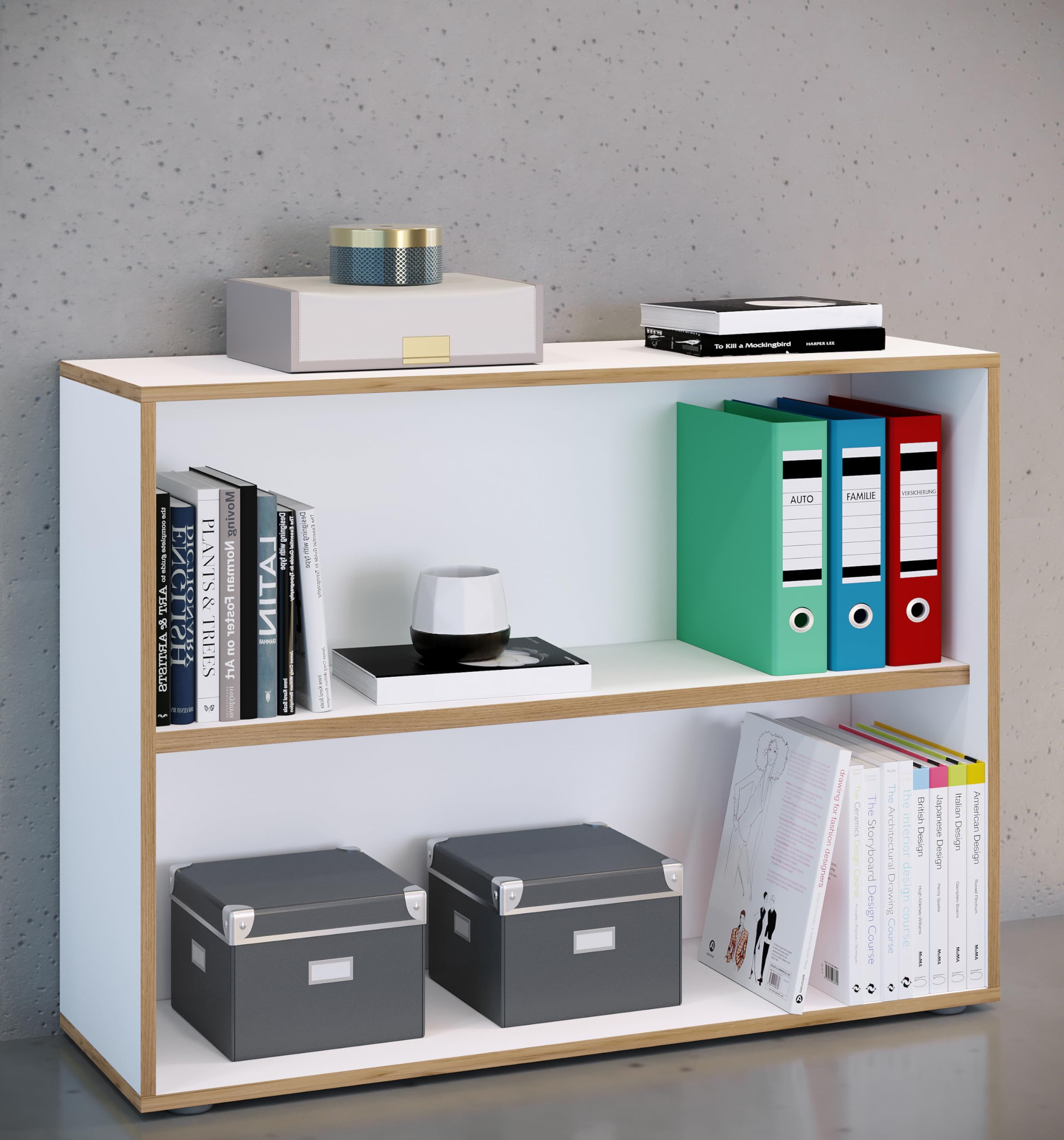 VCM Holzregal stehend | platzsparender Aktenschrank | Maße ca. H. 74 x B. 100 x T. 33 cm | Elegantes Regal | Büroregal – Salia 2fach B. 100 cm