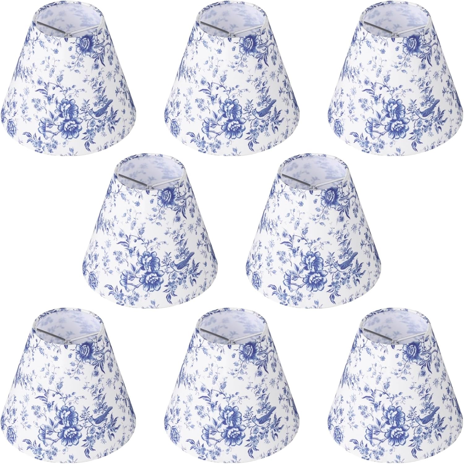 8 Pcs Chandelier Shades, Small Chinoiserie Lampshades with Clip-On Fitter, French Countryside Decorative Light Shades for Chandelier Bulbs, Lamp 3"×Top 6"×Bottom×5.1" Slant Height