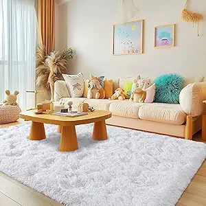 Fluffy 6x9 Rug - Nursery Rugs for Bedroom - Height Pile 1.4" Plush Rug - Fuzzy Throw Rugs Carpet for Bedroom - White