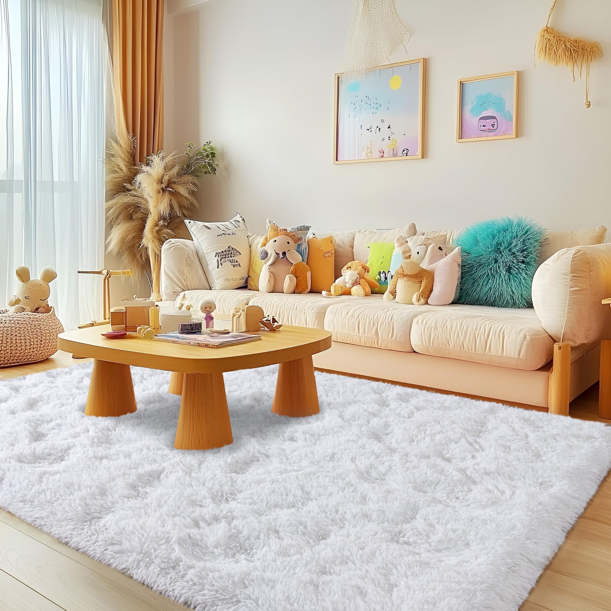 Tapis pelucheux blanc pour chambre à coucher avec poils de 3,6 cm
