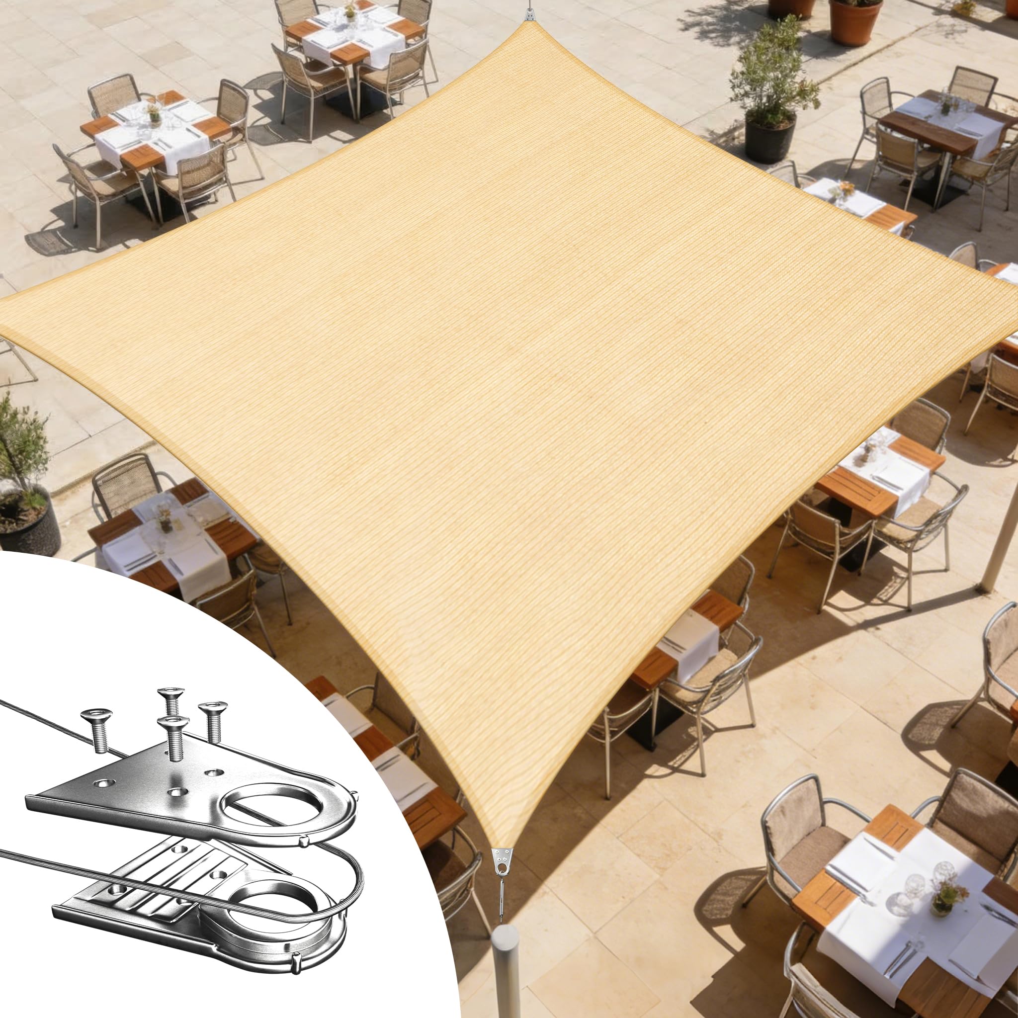 royal shade 8' x 12' beige rectangle super ring sun shade sail canopy rstaws, heavy duty durable structure, reinforced corners & edges, 260 gsm permeable fabric (we make custom size)