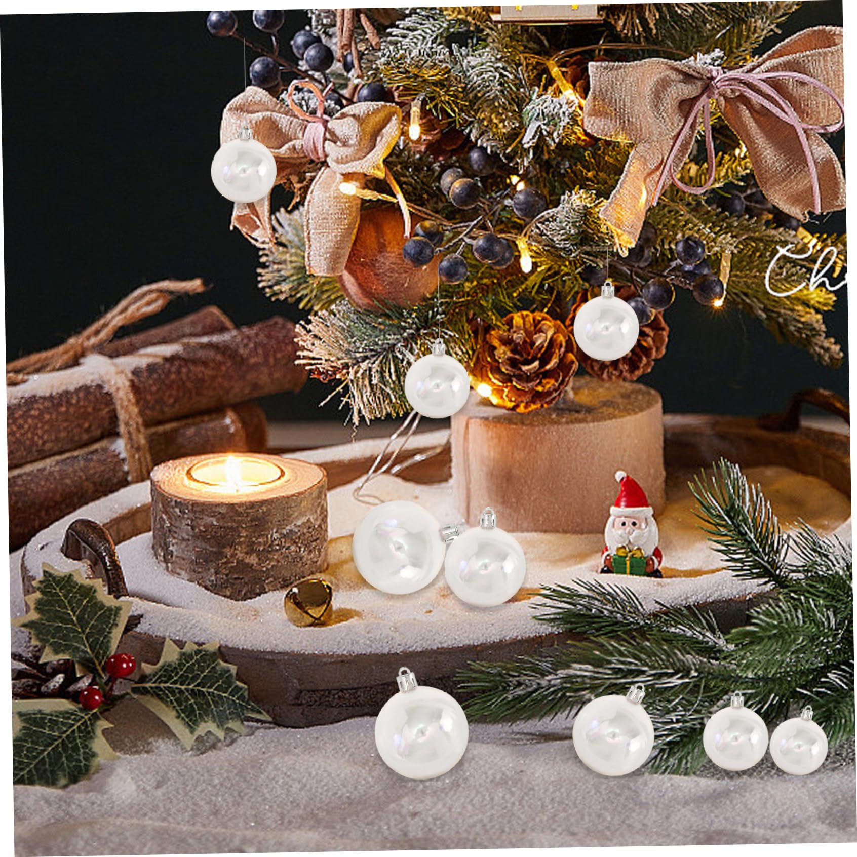 Mini adornos iridiscentes, bolas de adornos iridiscentes, 30 piezas de bolas de Navidad transparentes, 4 tamaños diferentes, colgantes, rellenables para árbol de Navidad, decoración de fiestas navide