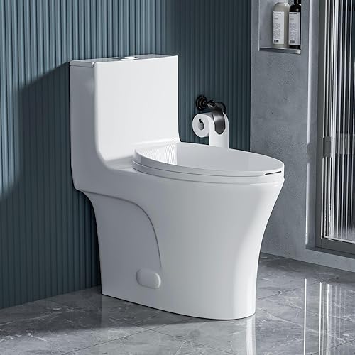 Inodoro de una pieza de inodoro de doble descarga alargado estándar moderno 1.11.6 GPF asiento de cierre suave ahorra agua potente y silencioso,