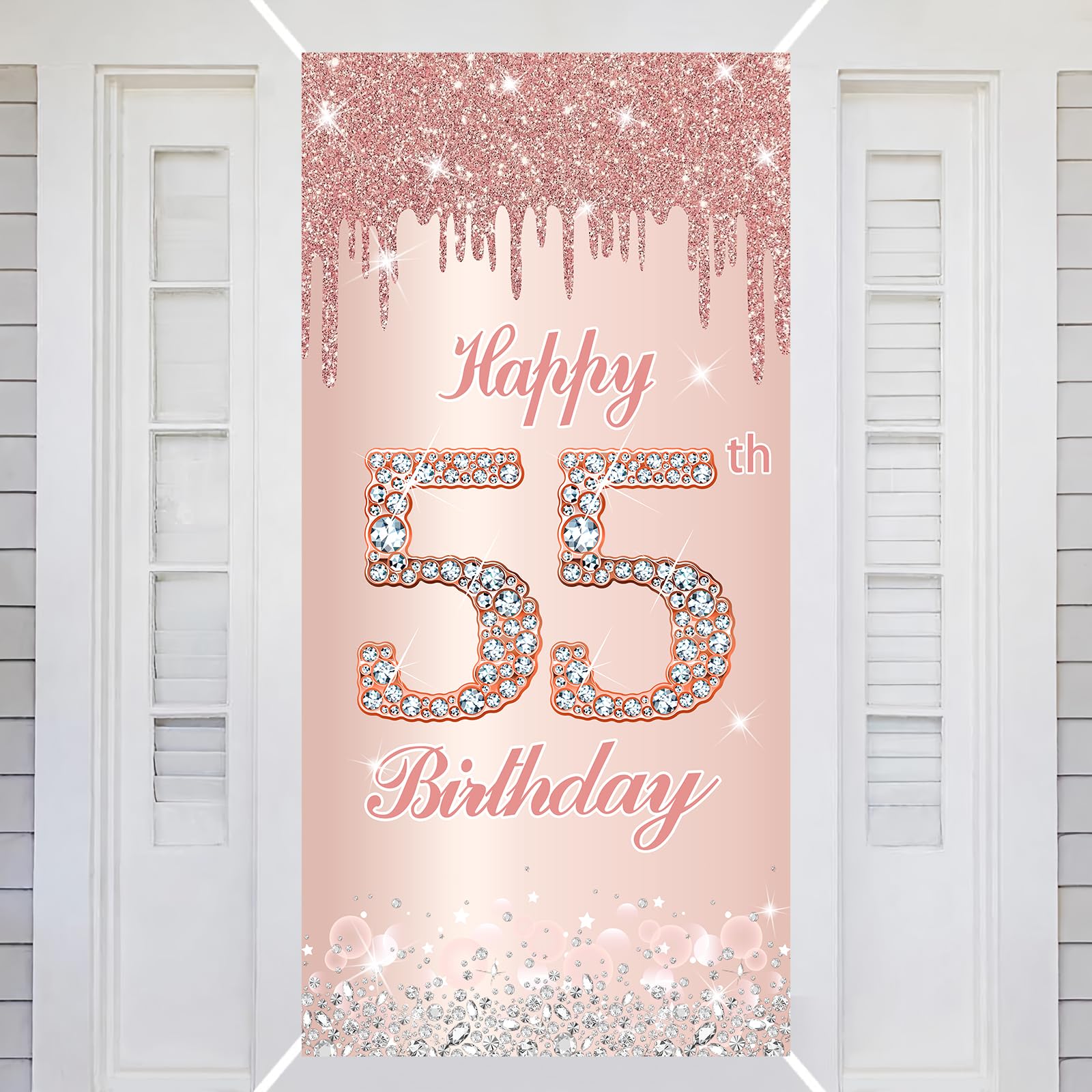 55th Happy Birthday Decorations Door Banner Pink Rose Birthday Banner for Party Backdrop for Women Door Cover Party Decoration Supplies Poster — image 1
