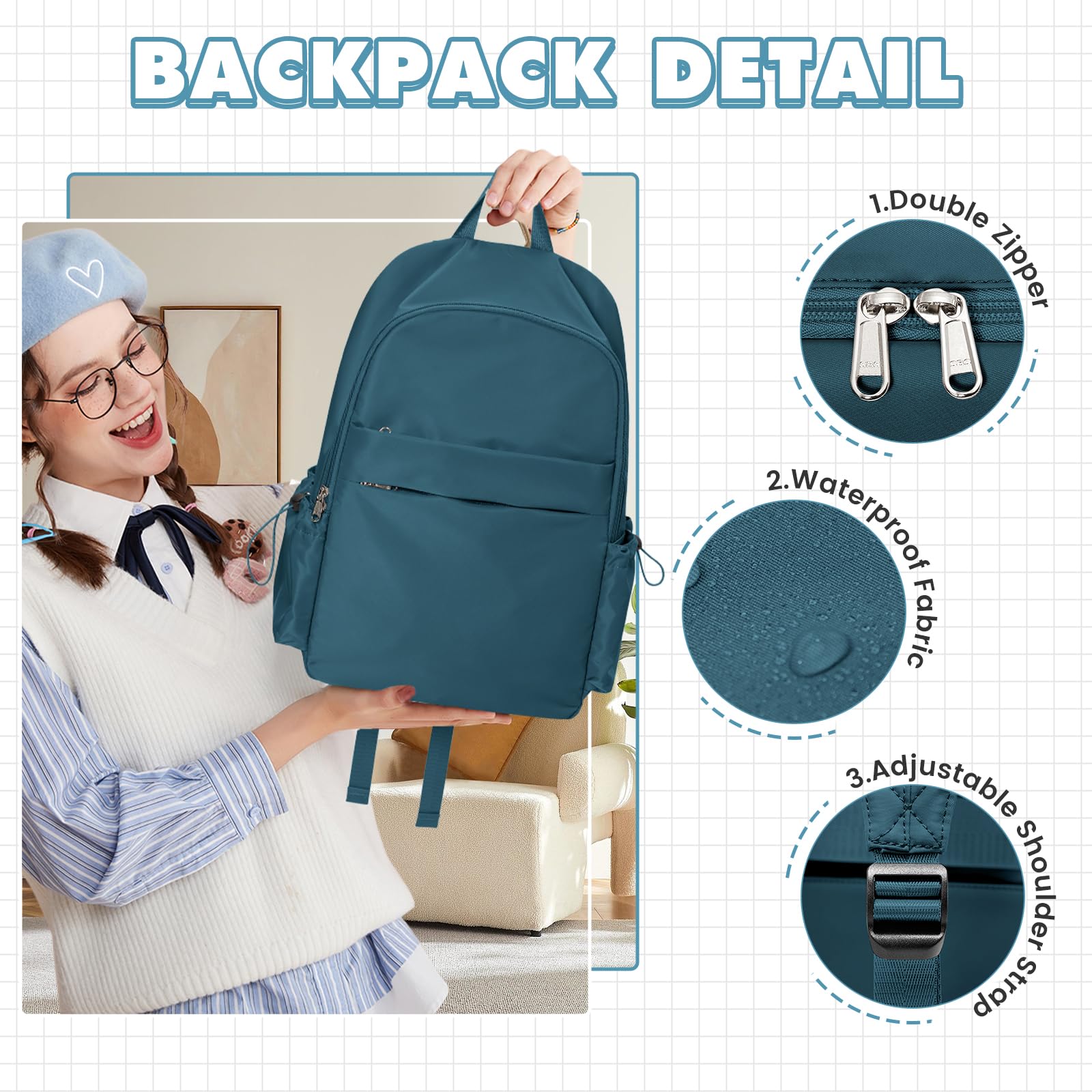 WEPLAN Zaini Scuola Superiore Ragazza Zaino Scuola Media Zaino Università Zainetto Cartella Casual Daypacks Borsa da Scuola Zaino Donna Scuola Viaggio Impermeabile Backpack Zaino porta PC 14 Pollici