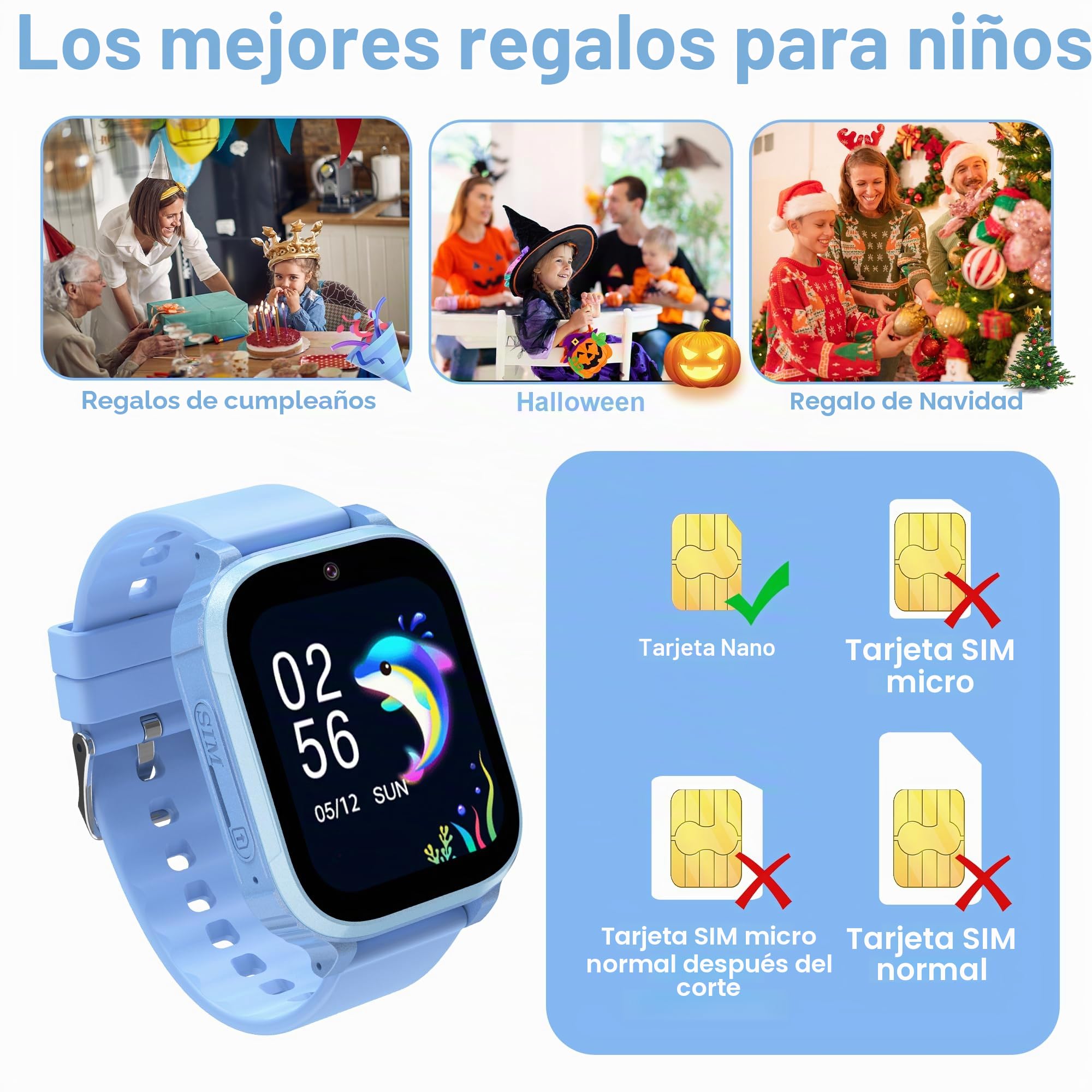 4G Reloj Inteligente Niño con GPS y Llamadas Videollamada Teléfono | IP68 Impermeable Reloj GPS Niños Localizador y Llamadas Smartwatch Niños SOS Chat Despertador Juego Estudiante Regalo