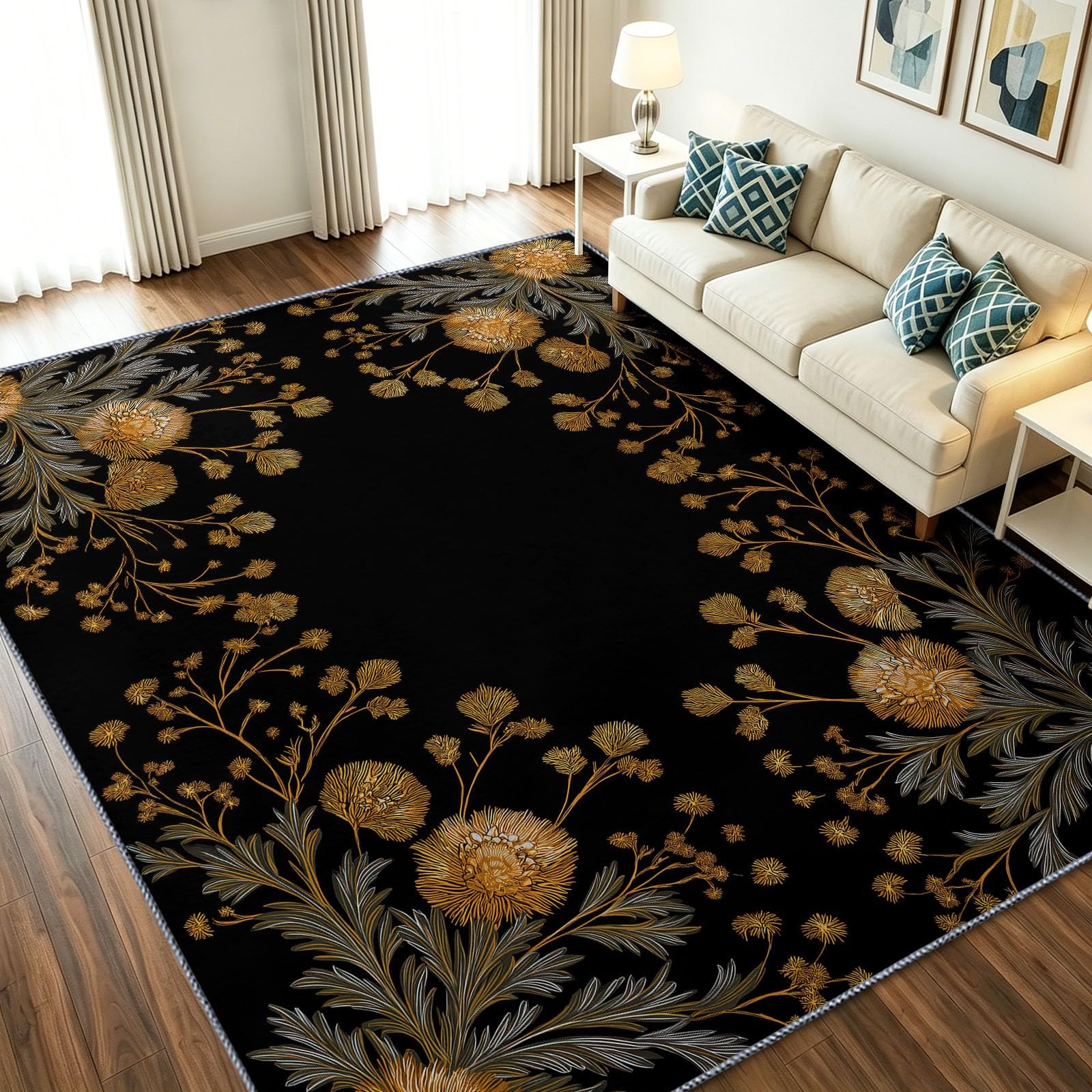Tapis Salle de Bain Noir Tapis Entrée Antidérapant Vintage 90x150