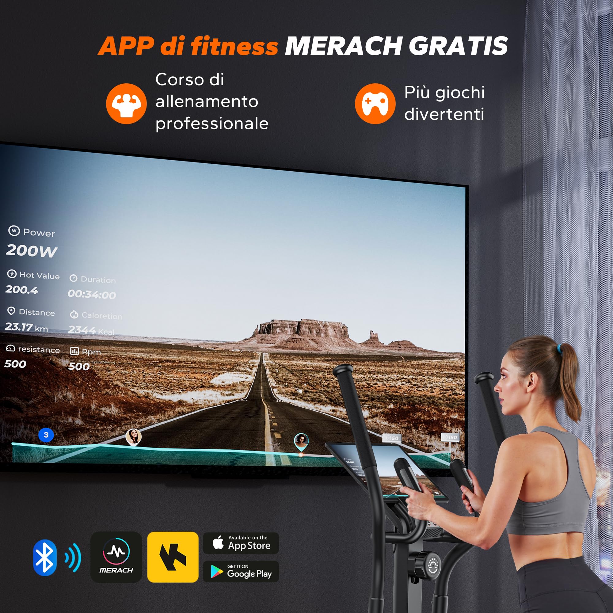 MERACH Ellittica per Casa con Passo da 42 cm, Crosstrainer Magnetico Ultra Silenzioso con 16 Livelli di Resistenza, App Proprietaria, Allenamento Cardio Efficace, Supporta fino a 150 kg