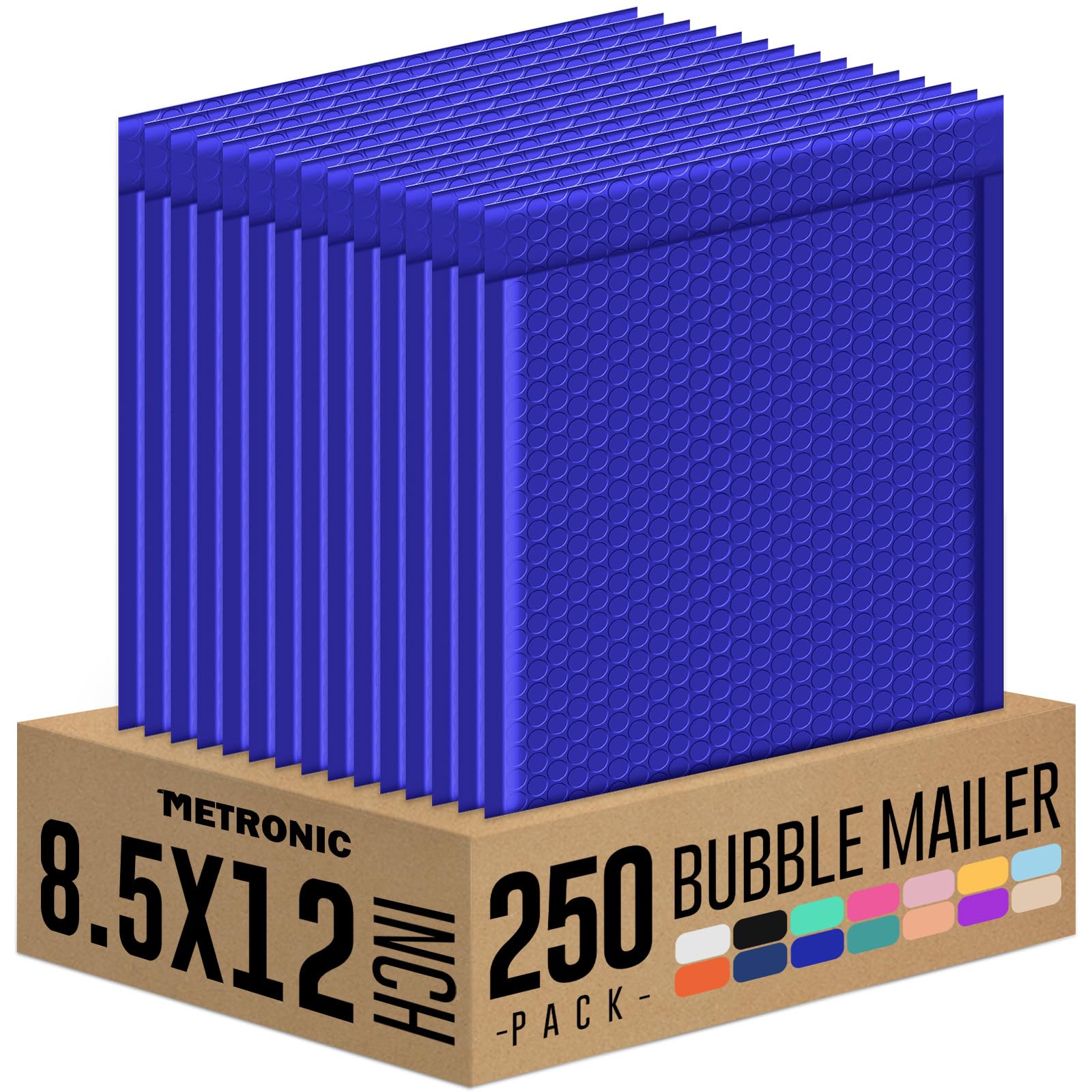 Metronic 8.5x12 Bubble Mailers 250 Pack Blue Bulk Bubble Mailer Royal Blue