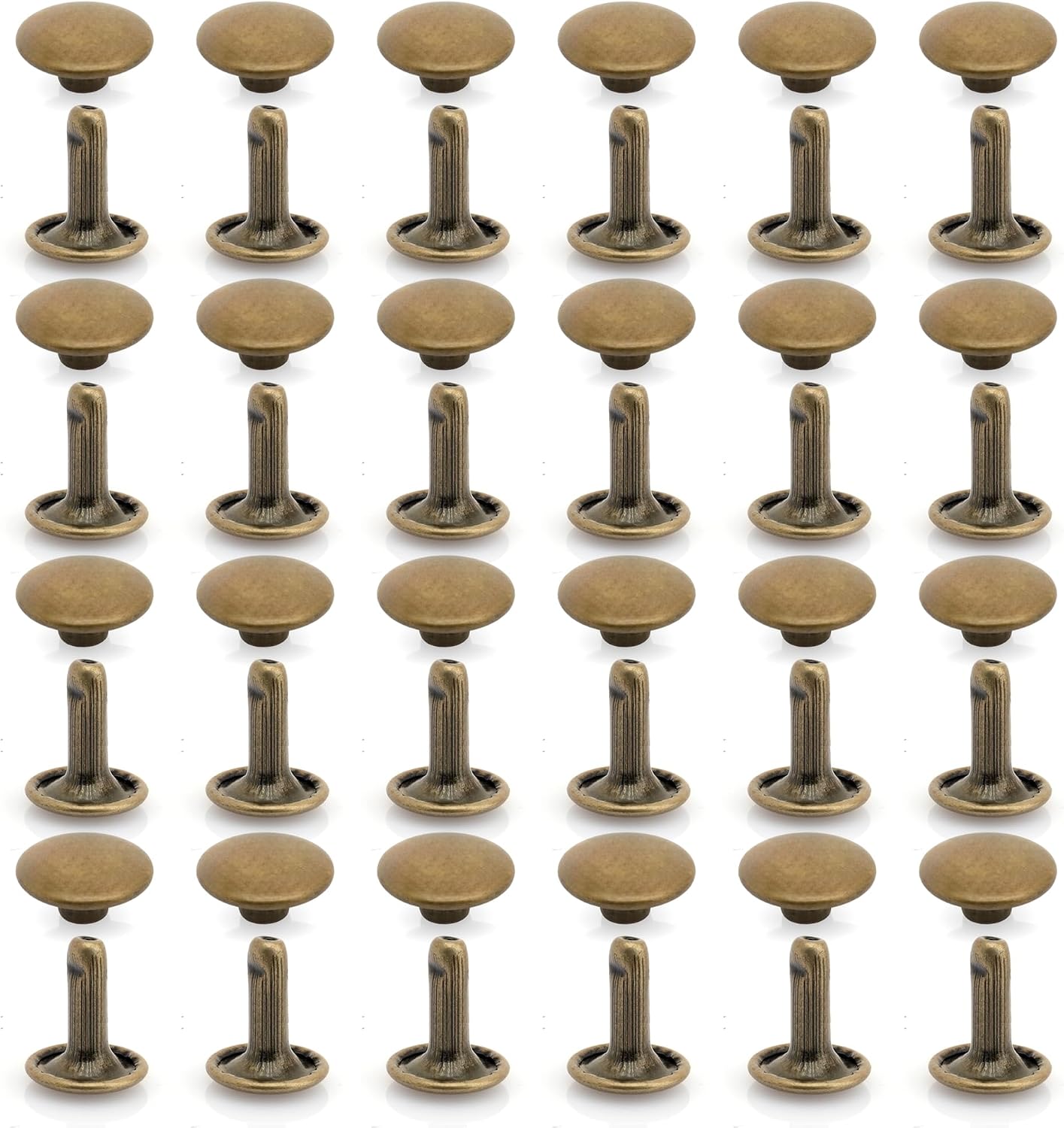 CRAFTMEMORE 9mm Cap x 12mm Post Leather Rivet Double Cap Rivets Tubular Metal Rapid Rivet Studs Leather Craft 50 Sets (12 mm Post, Antique Brass)