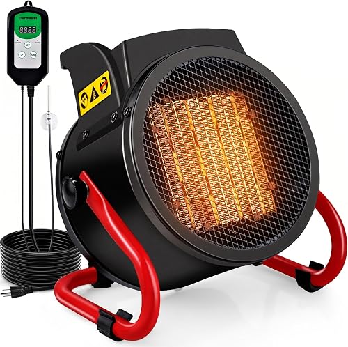 SmterCon 1500W Greenhouse Heater with Digital Thermostat, Fast Heating & Overheat Protection for Grow Tent and Patio