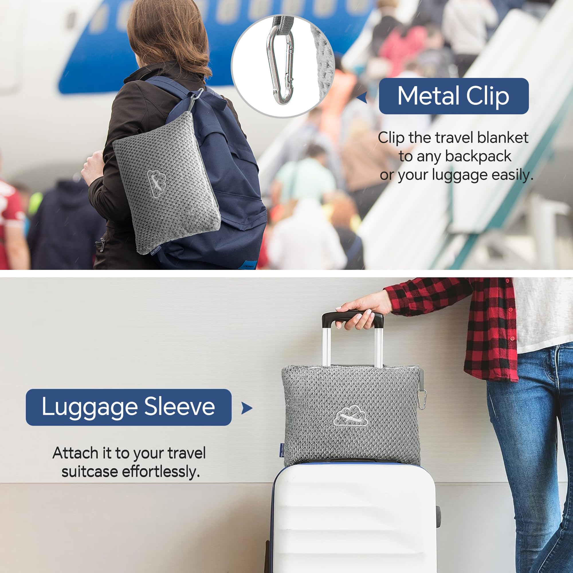 BEDELITE Travel Blanket with Bag, Jacquard Fleece Blanket 65"x40", Grey view 4