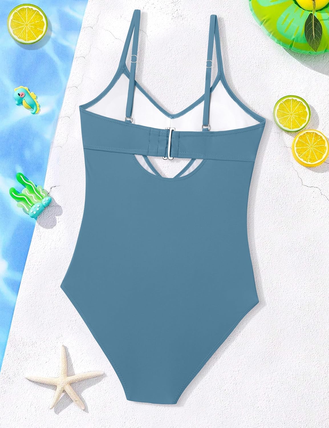 WIQI Girls Swimsuit One Piece Bathing Suit Twist Front Cutout Adjustable Straps Ruched Girls' Swimwear Size 9-16 - Image 6