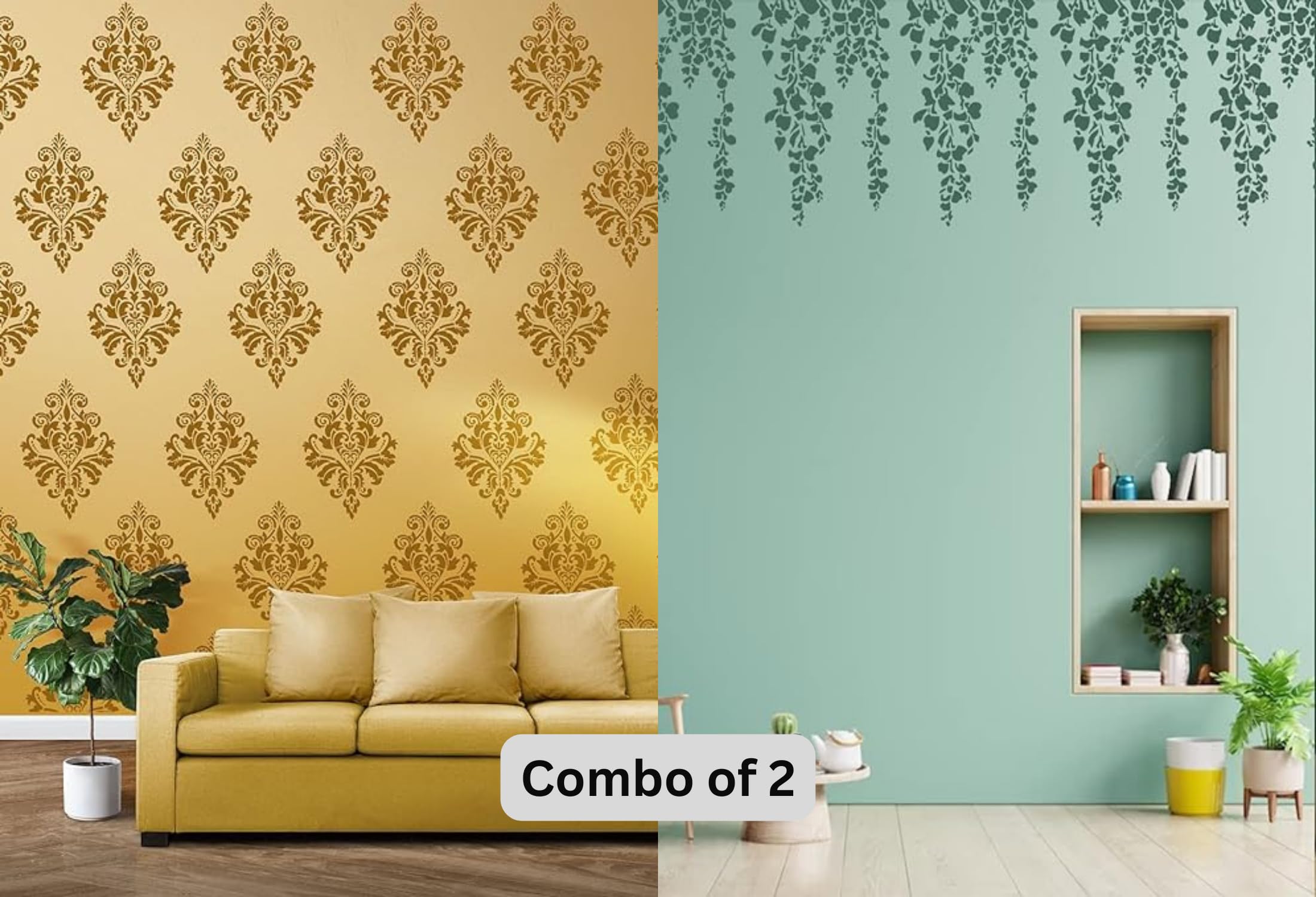 StenCart Combo of 2 Damask Design Jodhpur & Creeper Leaf Stencil for Wall Painting Home DIY Reusable Wall Stencil Design for Wall Decoration (16x24 inch)- Pack of 2 (B0CTQS5G58) Amazon Price History, Amazon Price Tracker
