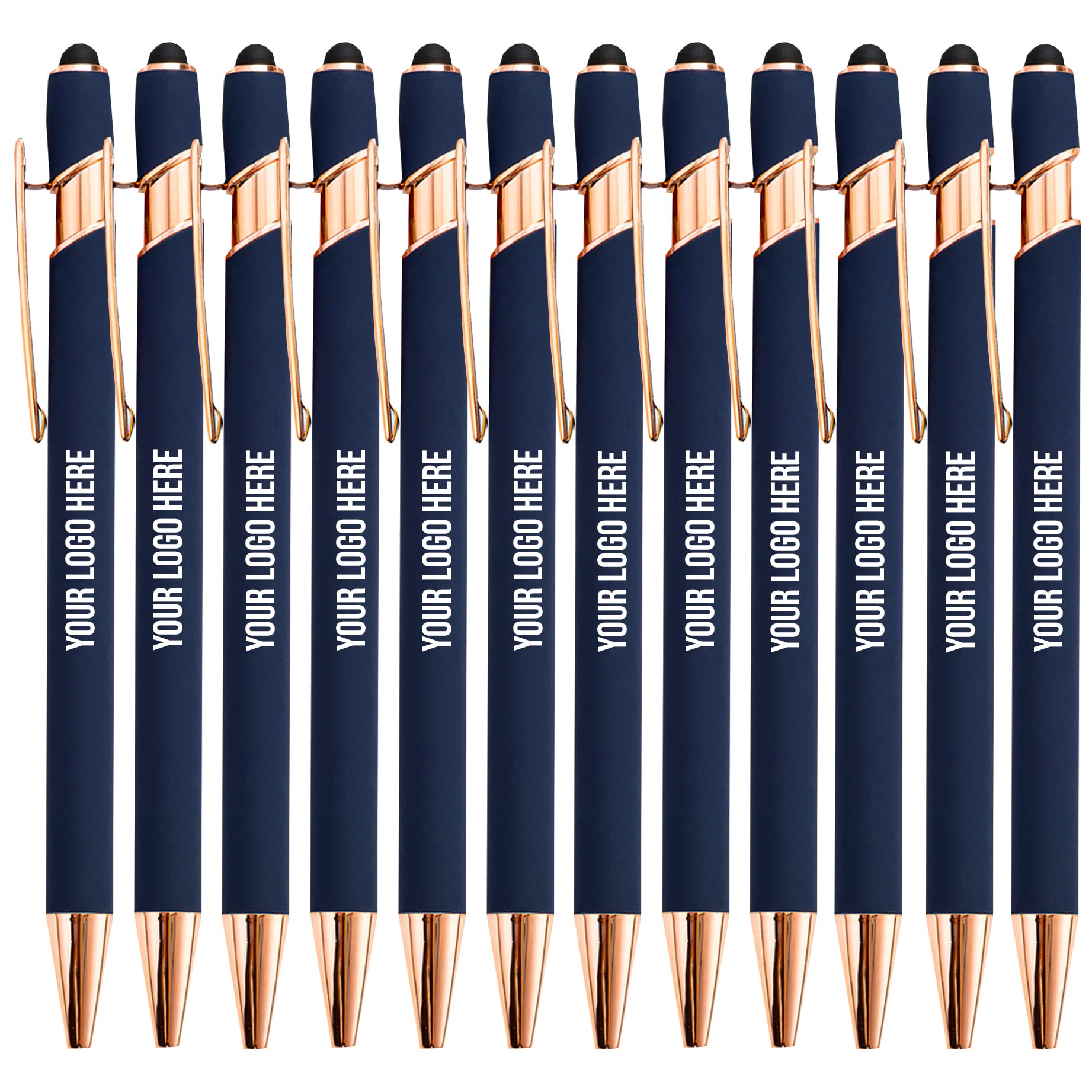 Kugelschreiber 2 in 1 Personalisiert mit Ihrem Logo, Werbe-Kugelschreiber (18 Farben erhältlich) (250er-Set, Marineblau Kupfer-Edition)